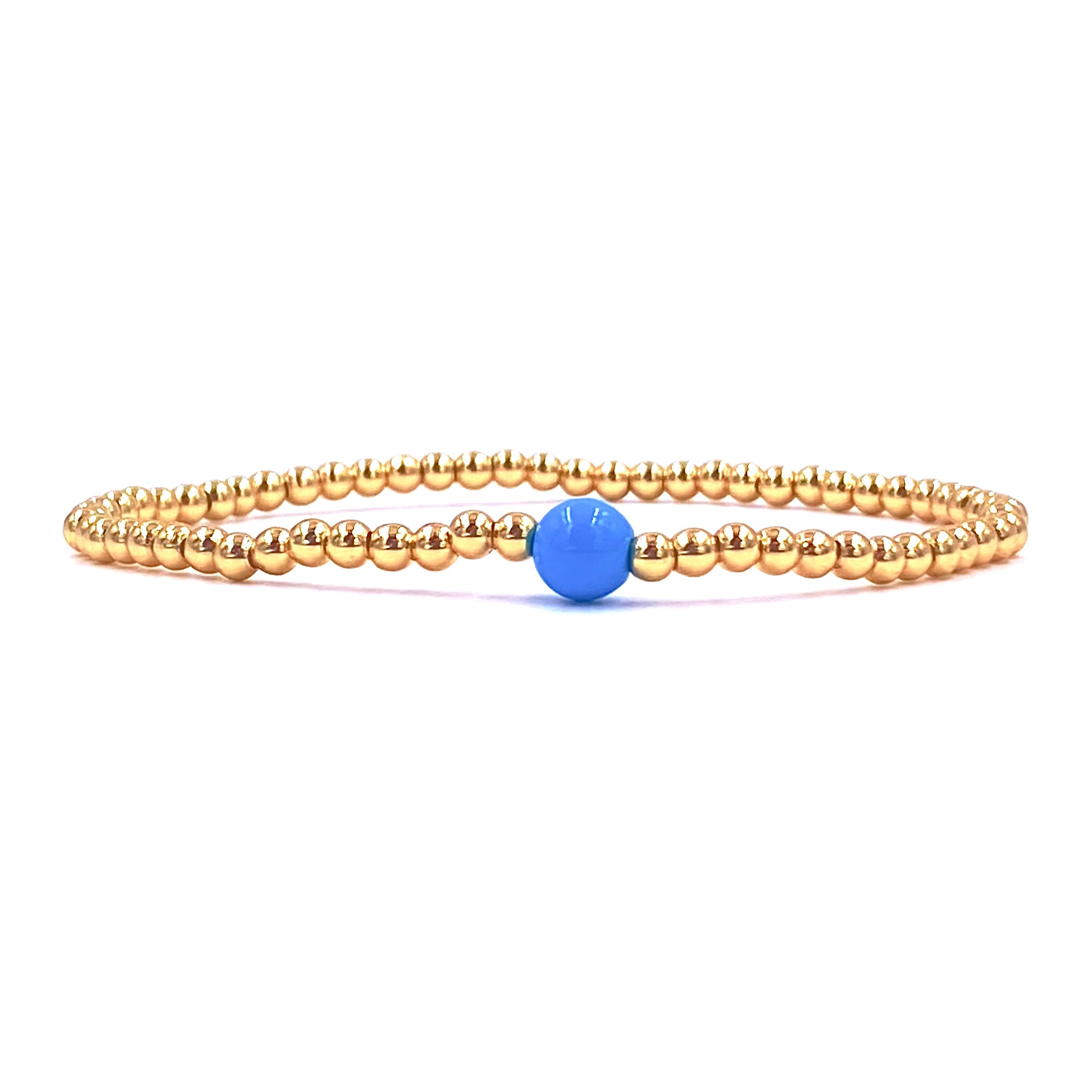 Ashley Gold Stainless Steel 3mm Ball Beaded Stretch Bracelet with Enamel Center - Elegant Jewelry for Women, Perfect for Parties, Weddings & Everyday Wear
