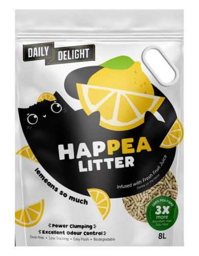 HAPPEA Cat Litter - 8L Lemon Scented Clumping Cat Litter for Odor Control | Daily Delight for Fresh Home | Perfect for Multi-Cat Households & Small Spaces