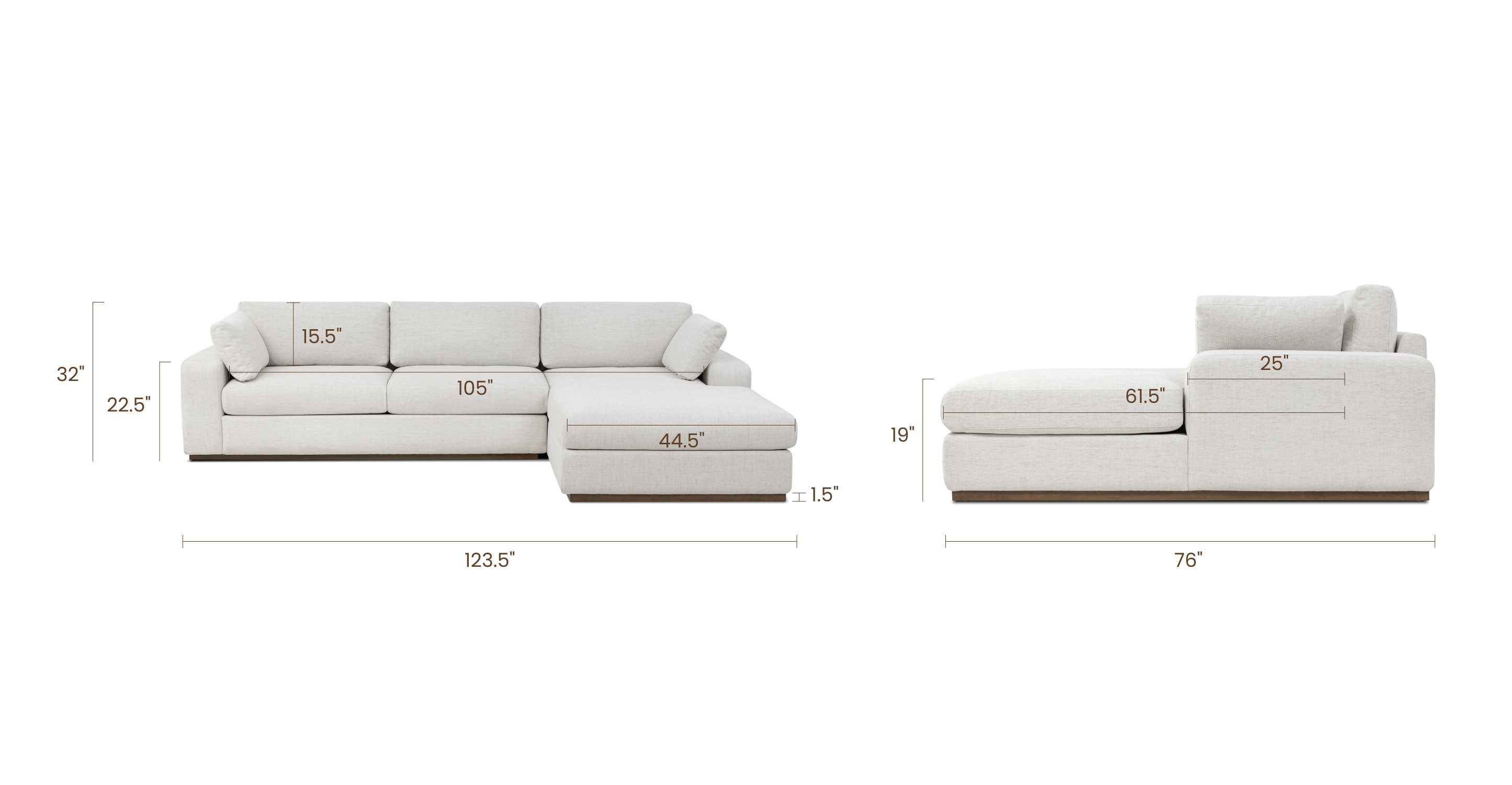 Malaga Right Facing Sectional Sofa - Modern L-Shaped Couch with Reversible Chaise for Living Room, Family Room & Home Theater | Comfortable Fabric Upholstery
