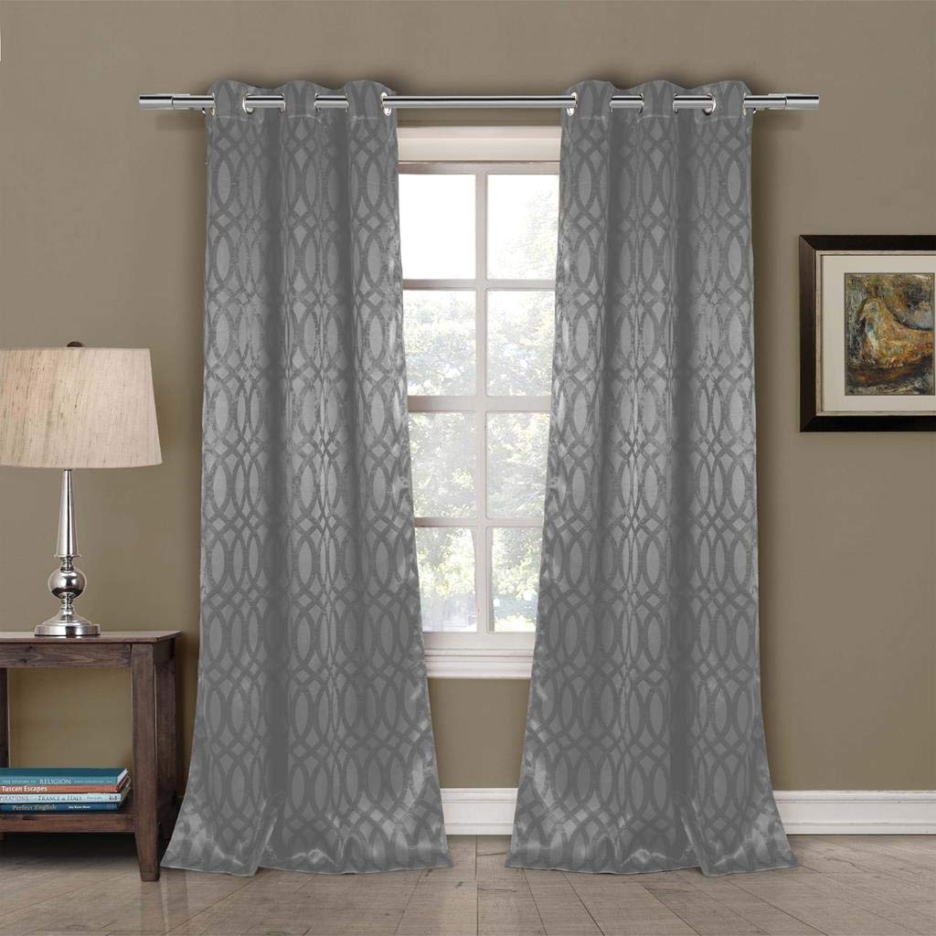Duck River Textiles Tayla Trellis Pattern Blackout Curtains - Set of 2 Panels, 36x84 Inch, Grey Linen Textured Room Darkening Window Drapes with Grommet Top for Bedroom & Living Room - Perfect for Home Theater, Nursery & Light Control