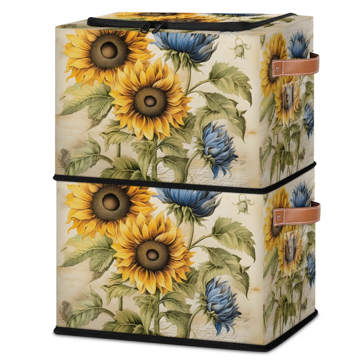 Collapsible Stackable Fabric Storage Bins with Lids - Sunflower Floral Design Closet Organizer for Clothes, Toys, Blankets & Home Organization | Perfect for Bedroom, Nursery, Playroom & Dorm Storage