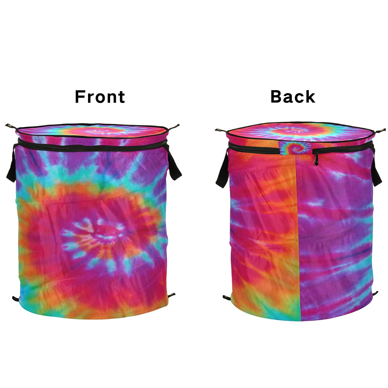 Pop Up Laundry Hamper - Ethnic Swirl Tie Dye Round Collapsible Clothes Basket with Zipper Lid | Portable Storage Bin for Toys, Clothes & Organizing | Perfect for Dorms, Travel & Home Use
