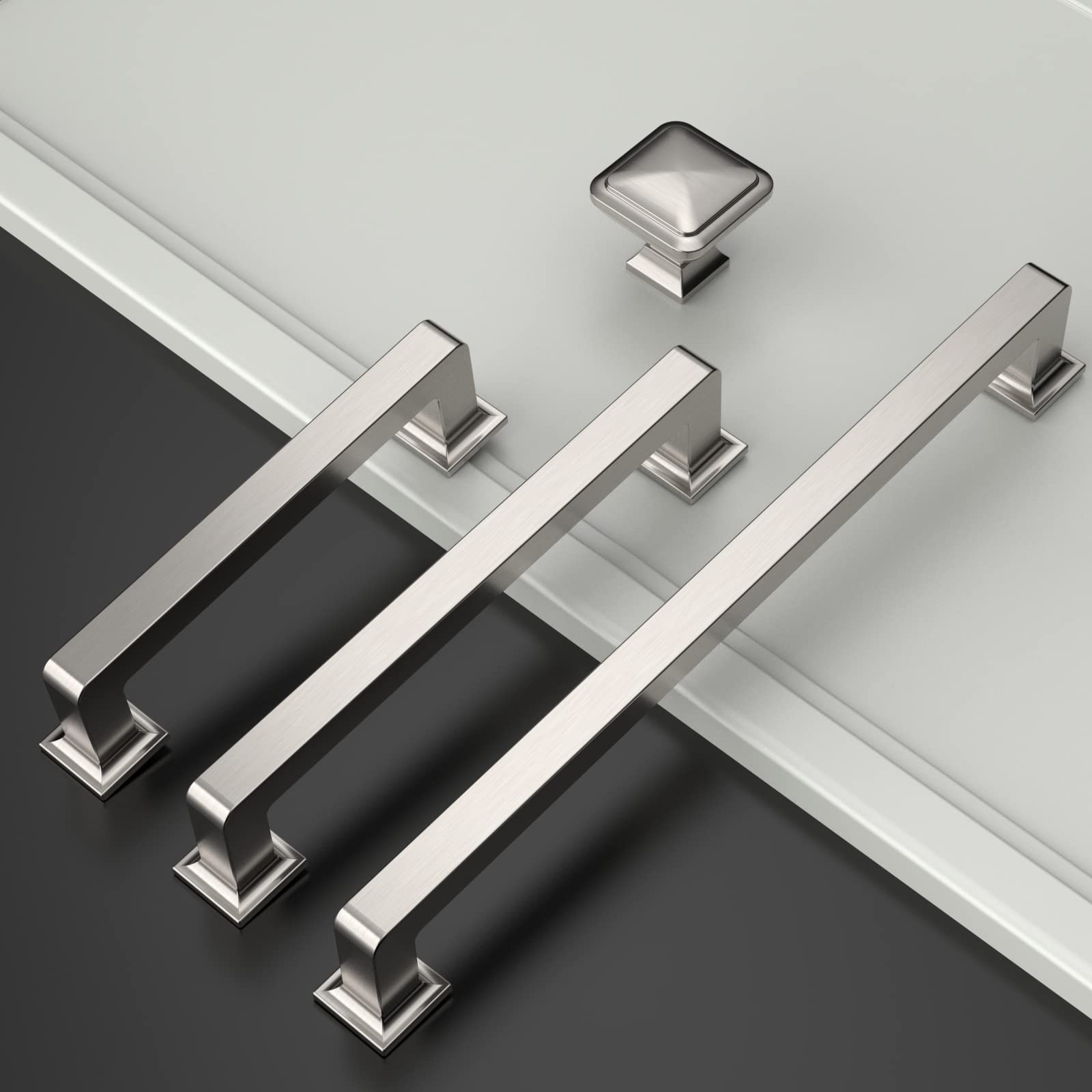 Amerdeco 6 Pack Brushed Satin Nickel Cabinet Pulls 5 Inch (128mm) Hole Centers - Modern Kitchen Cabinet Handles & Drawer Pulls for Cabinets, Cupboards, Dressers - Durable Cabinet Hardware for Home & Office Use