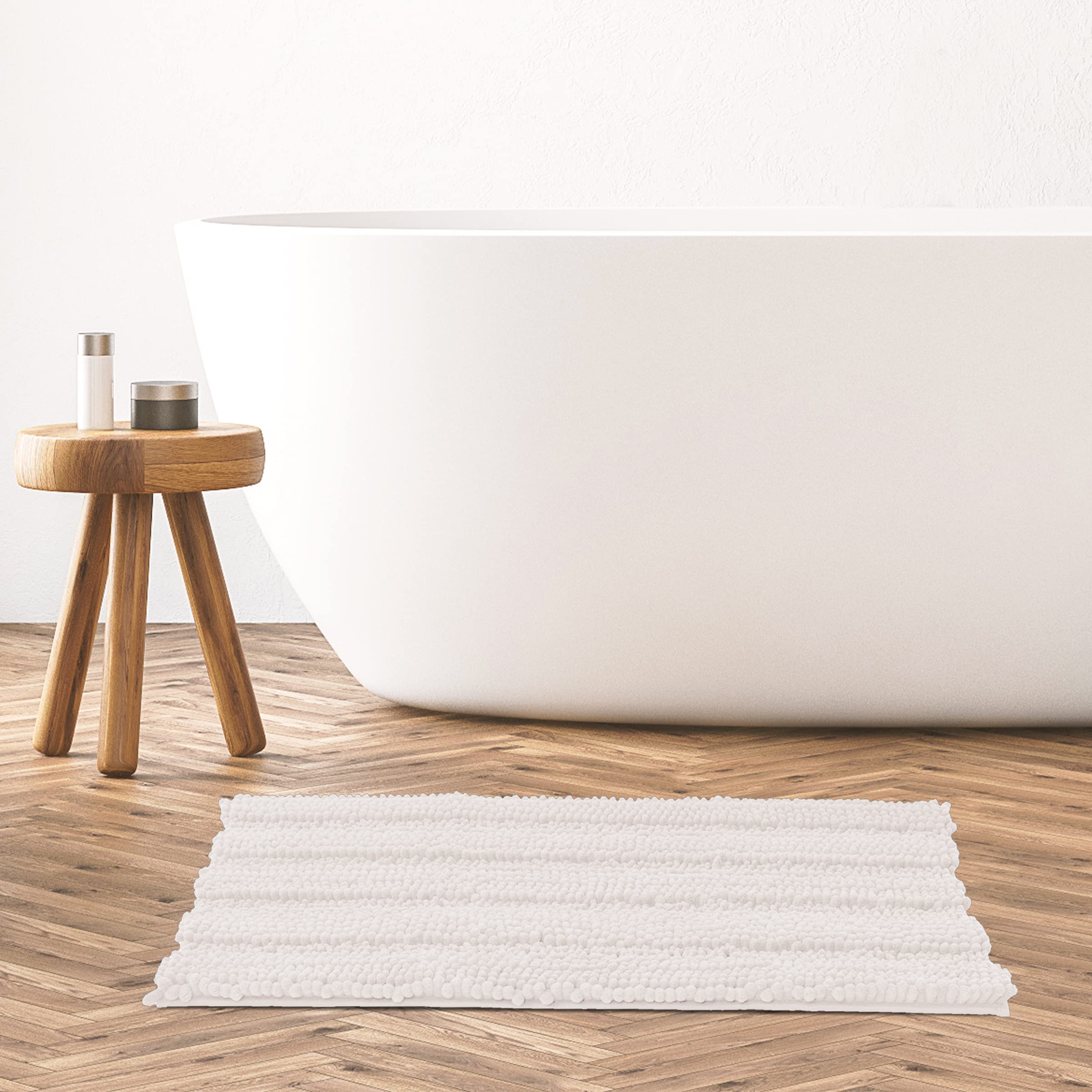 Subrtex Soft Striped Plush Bathroom Rug - Super Absorbent Quick Drying Machine Washable Bath Mat (18