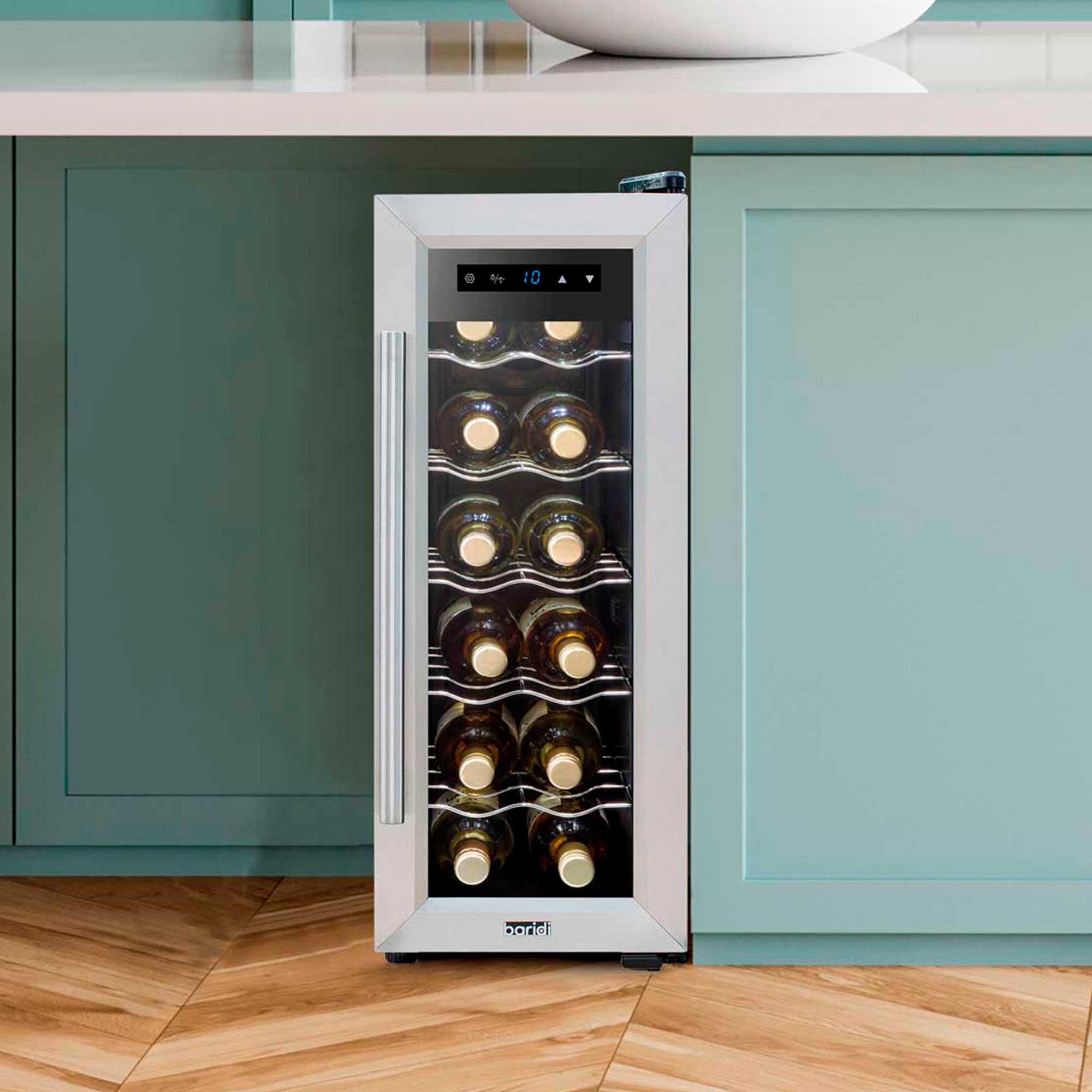 Baridi 12 Bottle Wine Cooler with Digital Touch Screen Controls & LED Light - Stainless Steel Wine Fridge for Home, Office, or Restaurant Use - Perfect for Storing and Chilling Red, White, and Sparkling Wines