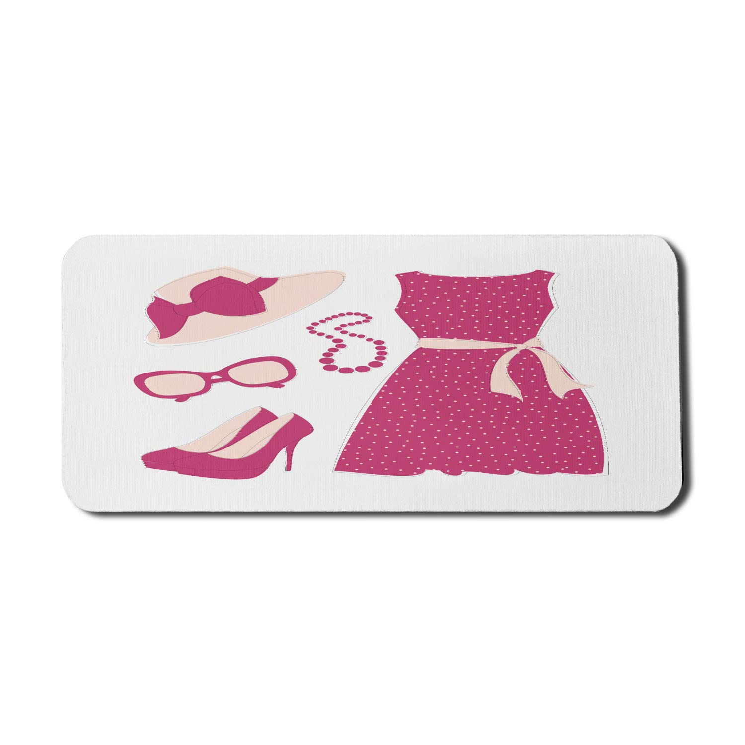 Ambesonne Fashion Large Non-Slip Rubber Mouse Pad - Pastel Pink Peach Design with Elegant Women's Hat, Ribbon & Necklace - 35