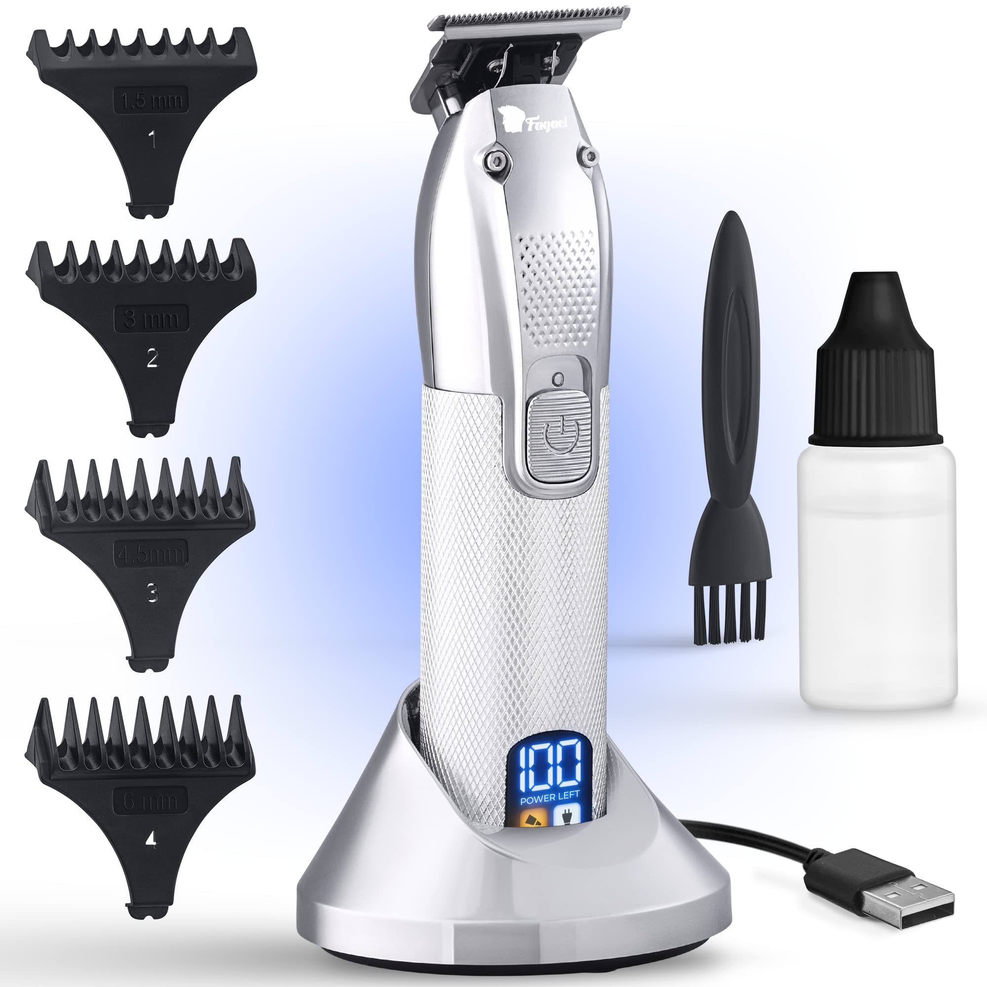 Fagaci Professional Men's Hair Trimmer - Turbo Power Clipper with Adjustable Zero Gap Blades for Precise Clean Cuts | Home Barbering, Beard Trimming & Personal Grooming Kit
