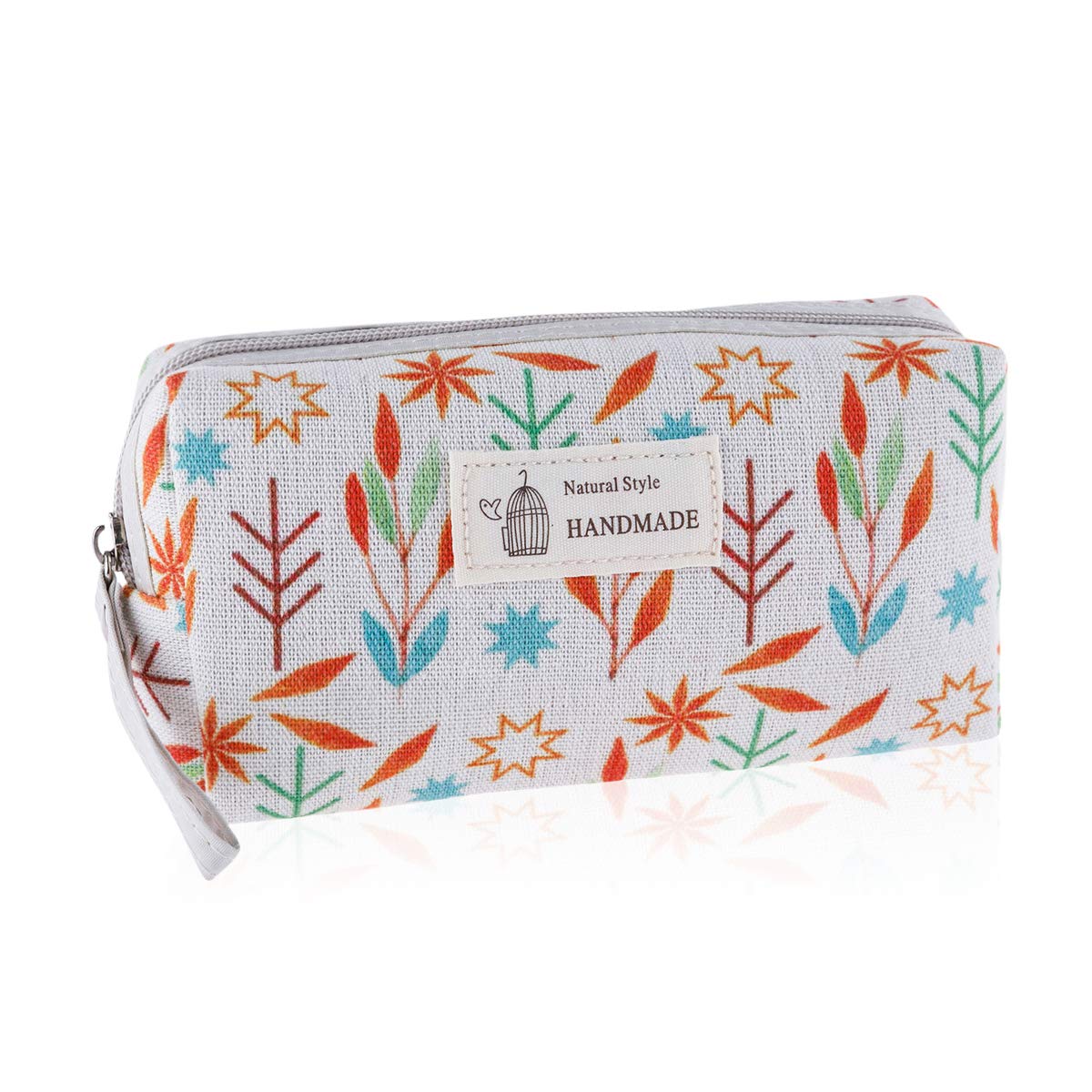 Portable Travel Clutch Cosmetic Makeup Pouch Bag - Waterproof Toiletry Organizer Purse for Women, Wristlet with Stripe Floral Plaid Cork Patterns (Rectangle Pouch - Leaf Design) - Perfect for Travel, Gym, Beach & Daily Essentials Storage