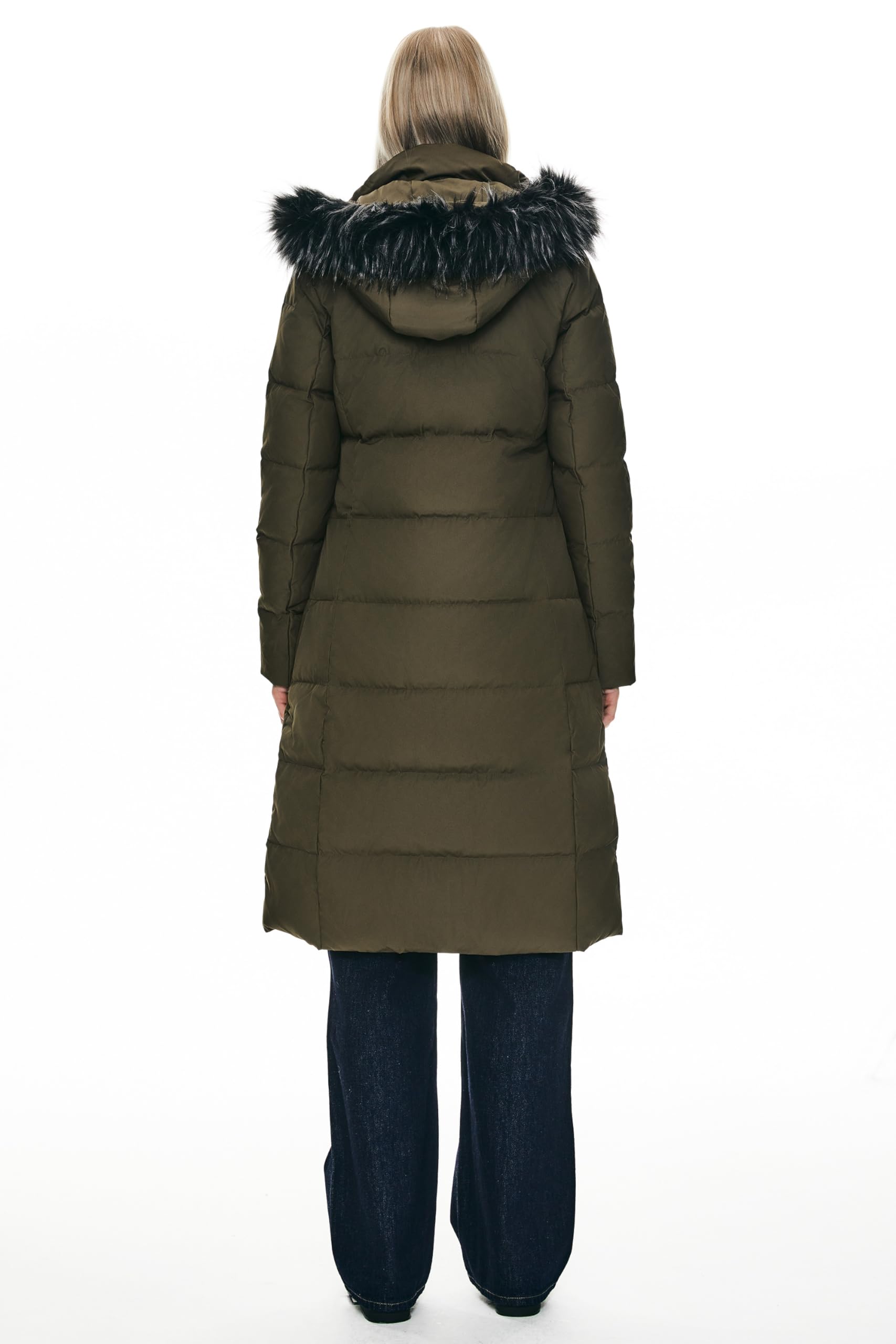 Orolay Women's Quilted Down Jacket - Winter Long Coat with Hood & Stand Collar - Warm Waterproof Parka for Outdoor Activities, Skiing, and Cold Weather Fashion