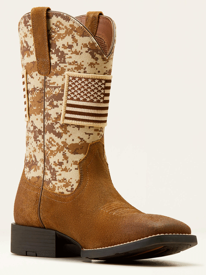 Ariat Men's Sport Patriot Western Boot - Antique Mocha Suede Camo for Cowboy, Rodeo & Outdoor Activities | Durable Work & Riding Boots for Ranch, Horseback & Country Lifestyle