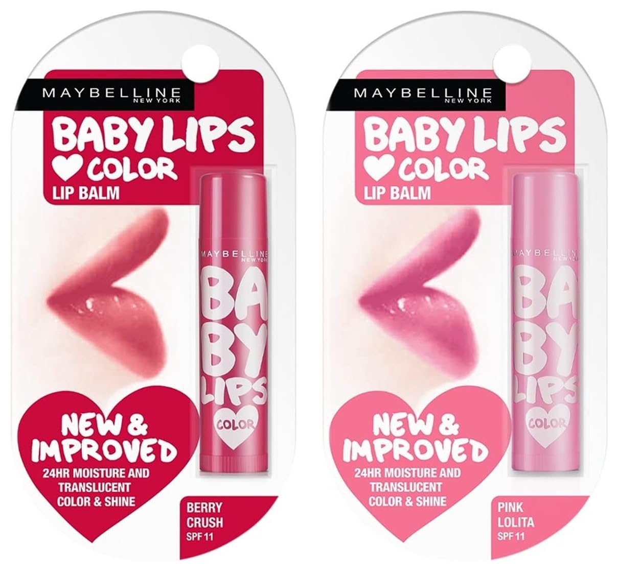 Maybelline New York Baby Lips Lip Balm - Pink Lolita & Berry Crush, 4g | Moisturizing Lip Care for Dry Lips, Everyday Use & On-The-Go Hydration