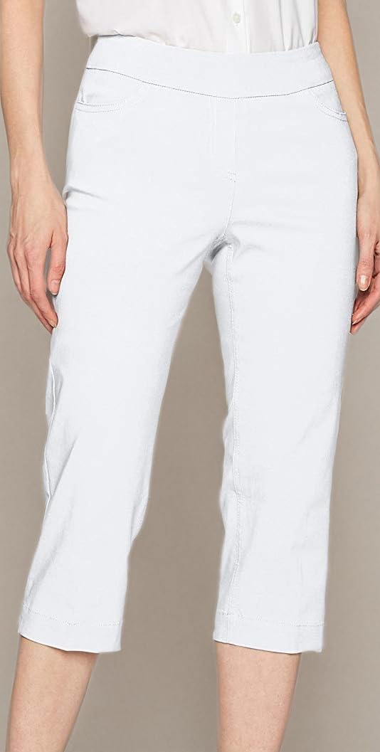 SLIM-SATION Women's Tummy Control Wide Band Pull-On Straight Leg Capri Pants - Perfect for Yoga, Workout & Everyday Comfort