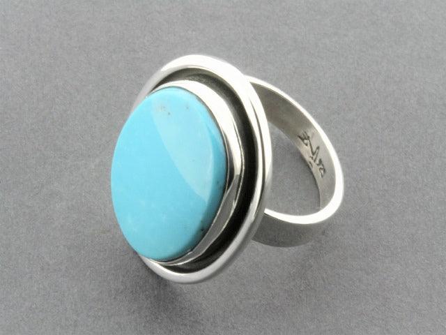 Turquoise & Oxidized Silver Double Bezel Ring - Handmade Boho Jewelry for Women, Perfect for Weddings, Parties & Everyday Wear