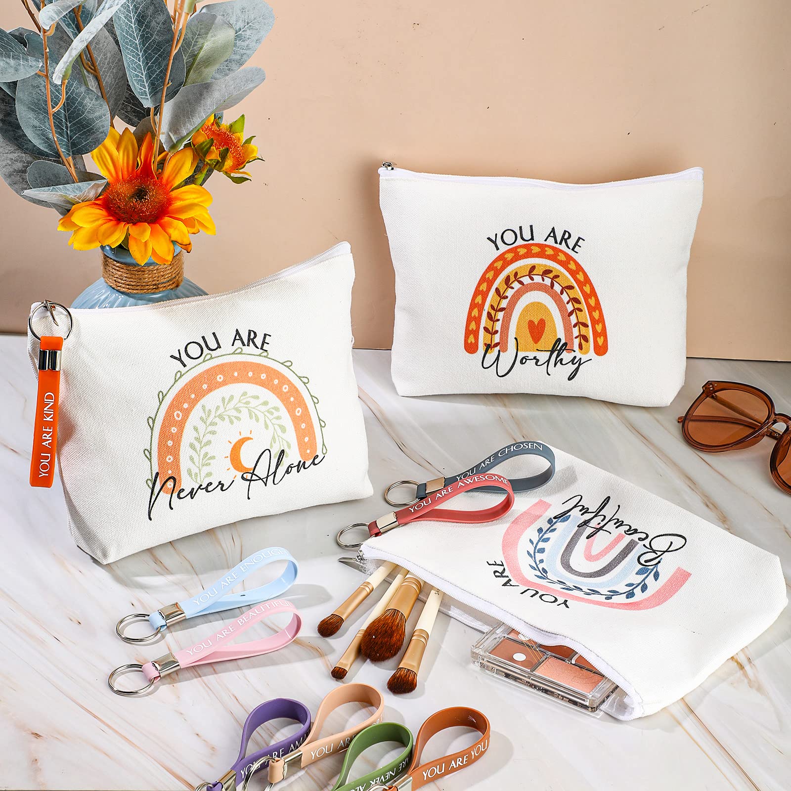 10-Piece Inspirational Gift Set for Women - 10 Keychains & 10 Tote Bags - Employee Appreciation, Thank You Gifts for Adults - Perfect for Corporate Events, Team Building & Motivational Rewards