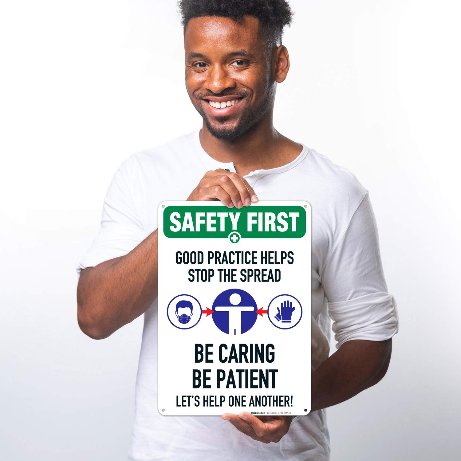 Please Wear Mask Sign - 10x14 Inches Rust-Free .040 Aluminum Social Distancing Sign for Business Safety - Fade Resistant, Easy Mounting Indoor/Outdoor Use - Made in USA - Perfect for Retail Stores, Offices & Public Spaces