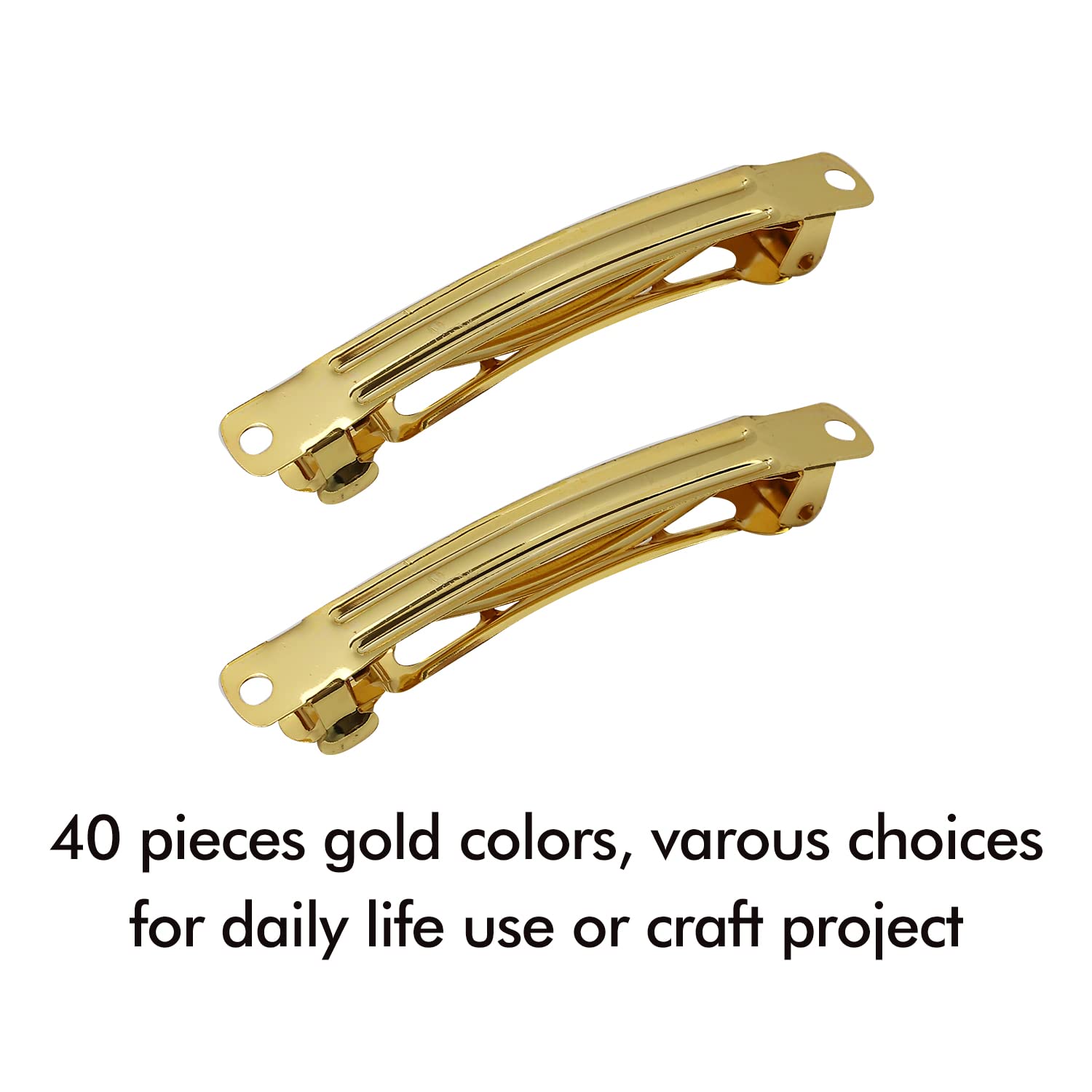 Lawie 40 Pack 3.15 Inch Gold Blank Rectangle Metal French Barrette Hair Clips - DIY Crafting Hair Accessories for Women, Ponytail Holders, Bun & Chignon Clips - Perfect for Weddings, Parties & Everyday Styling