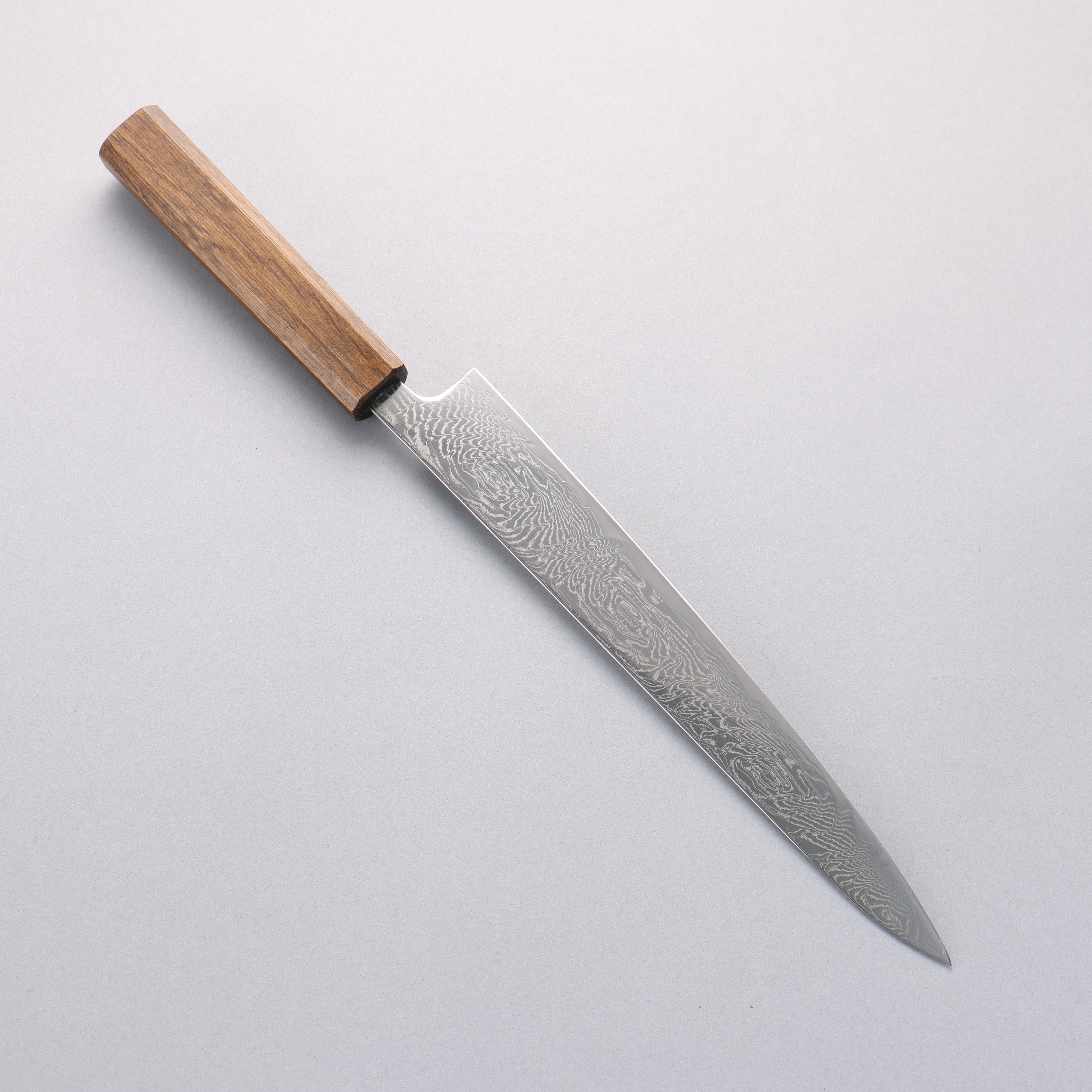 Premium Seisuke Nami AUS10 Mirrored Finish Damascus Sujihiki Knife 240mm - Japanese Oak Handle - Professional Sushi & Sashimi Chef's Knife for Precision Cutting
