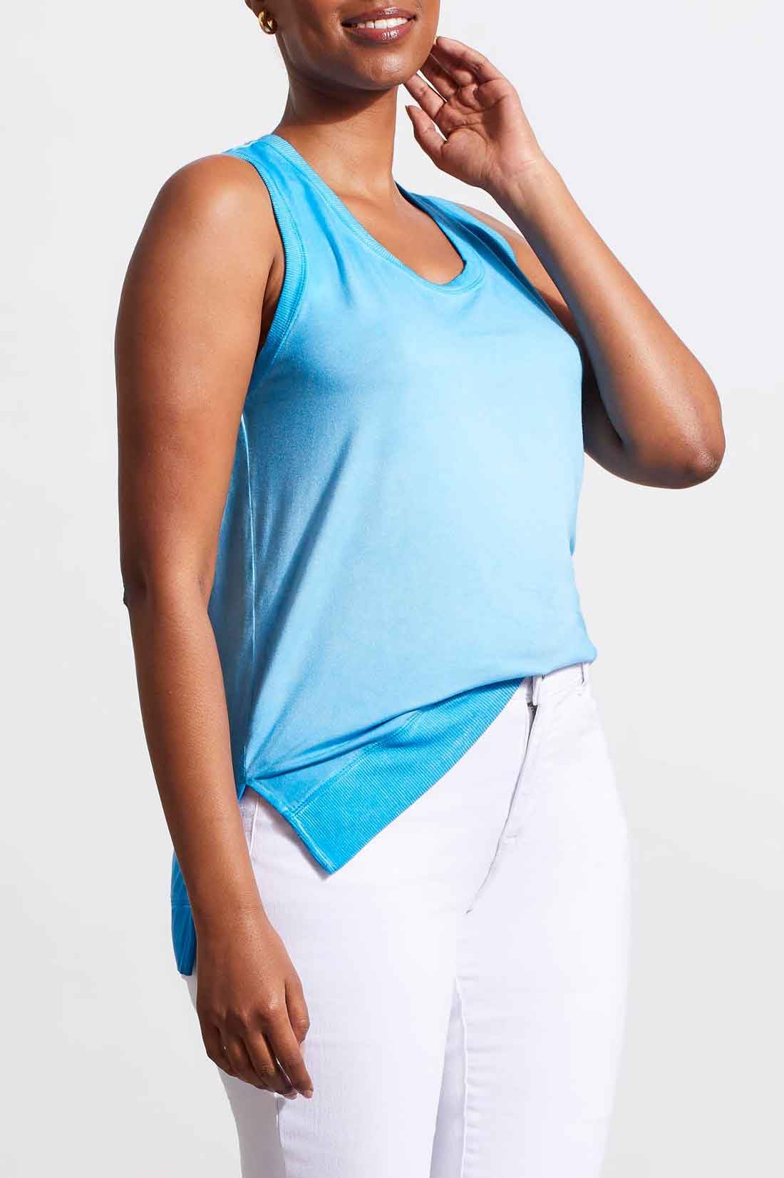 Tribal Print Women's High Low Tank Top - Distressed Wash Effect for Casual Wear & Summer Outfits