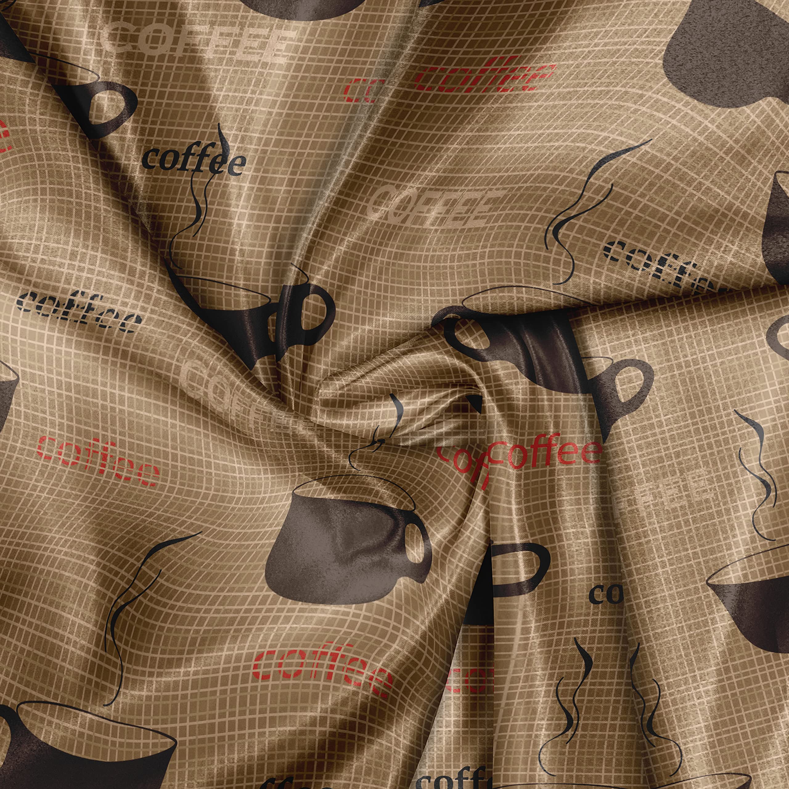 Ambesonne Coffee Fabric by The Yard - Earthen Tone Coffee Cup Print Satin Fabric for Home Decor, DIY Crafts & Upholstery (10 Yards, Chocolate Pale Brown) - Perfect for Curtains, Pillows & Table Runners