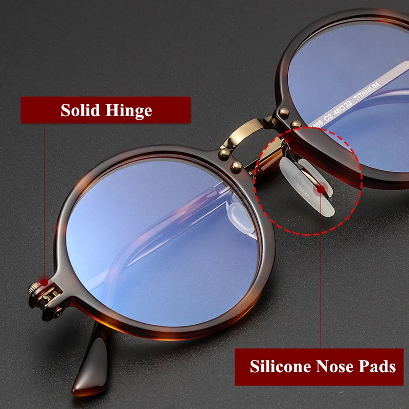 Stylish Black Unisex Full Rim Round Titanium Acetate Eyeglasses RT5866 - Perfect for Reading, Work & Everyday Fashion