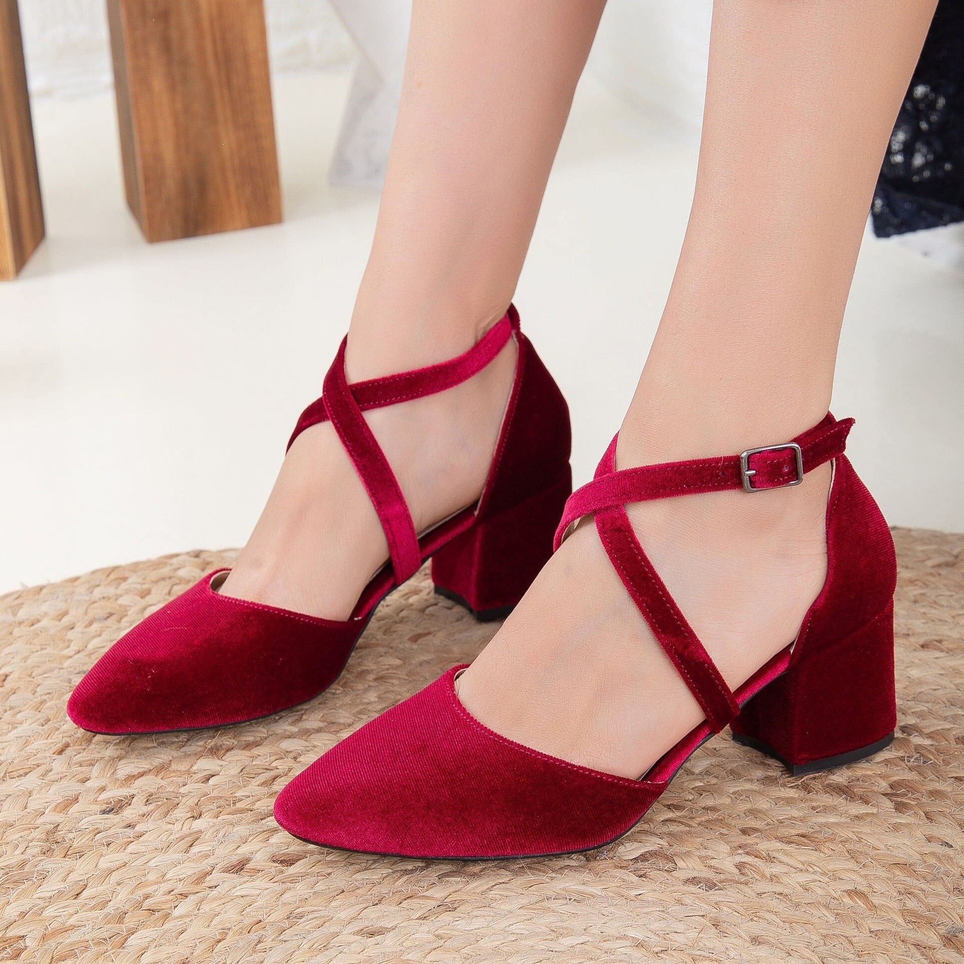 Burgundy Velvet Shoes for Women - Comfortable & Stylish Loafers - Perfect for Casual Wear, Office & Parties
