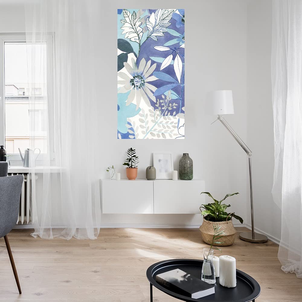 Fine Art Canvas Aqua Bloom Wall Decor by Sandra Jacobs - Ready to Hang 26x50 Inch - Perfect for Living Room, Bedroom, Office & More - Modern Home & Office Wall Art Decorations
