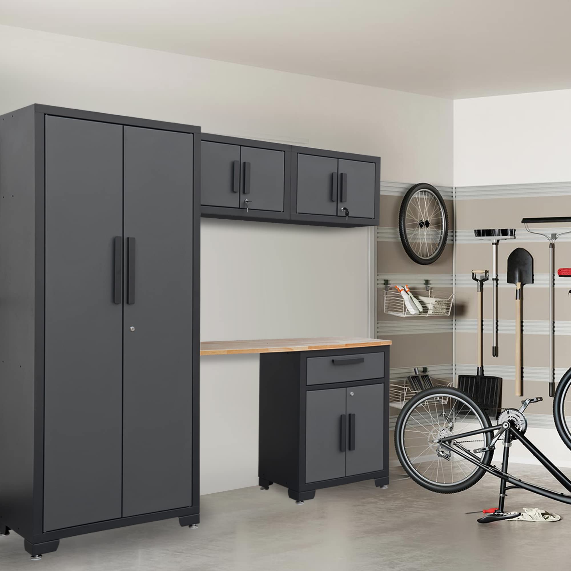 Torin 5-Piece Garage Storage System - Steel Cabinets & Workbench for Garage Organization