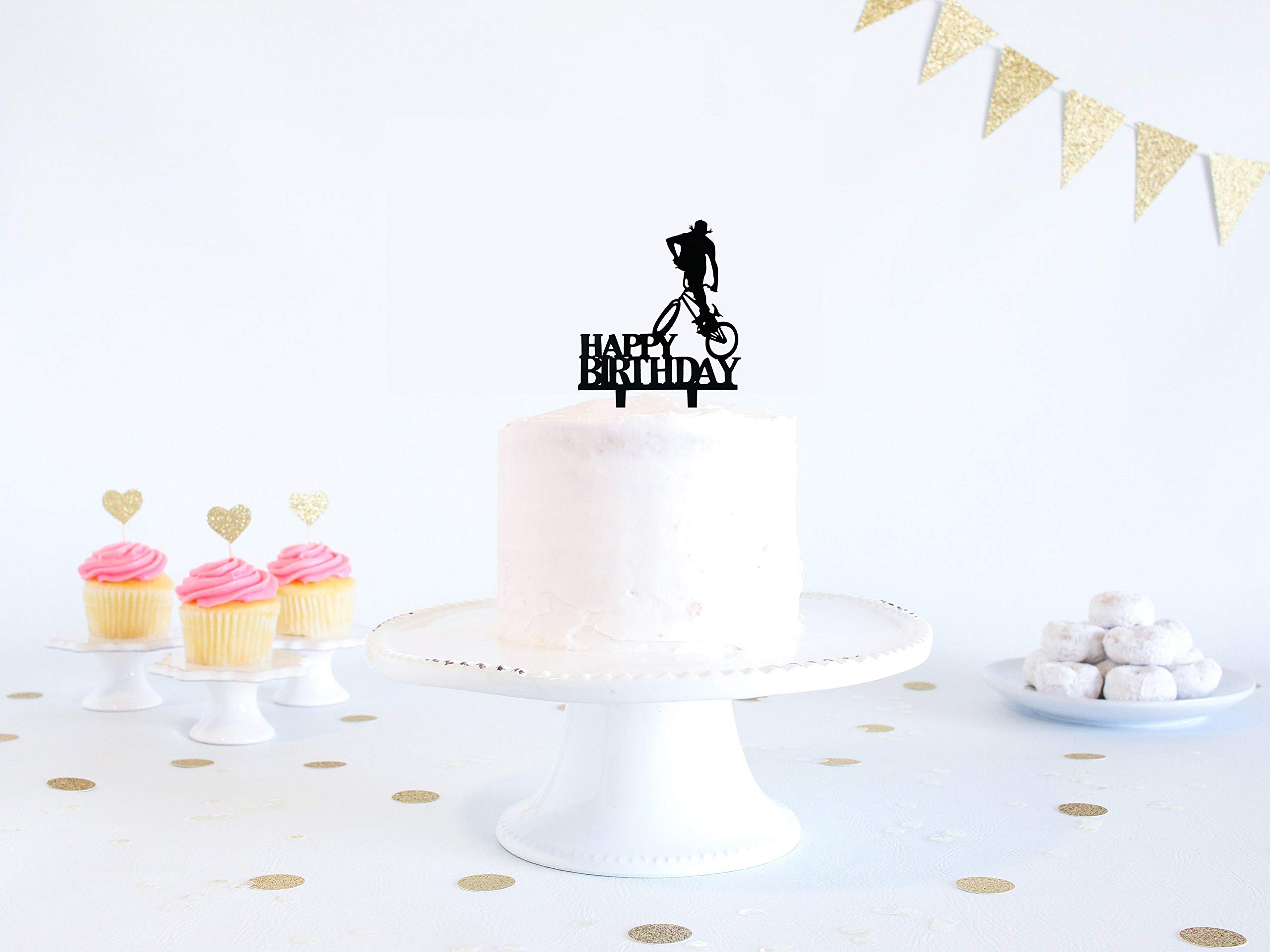 Black Cycling Happy Birthday Cake Topper - Acrylic Bicycle Themed Party Cake Decoration for Sports Lovers | Perfect for Cycling Enthusiast Birthday Cakes, Bike Race Celebrations & Outdoor Adventure Parties
