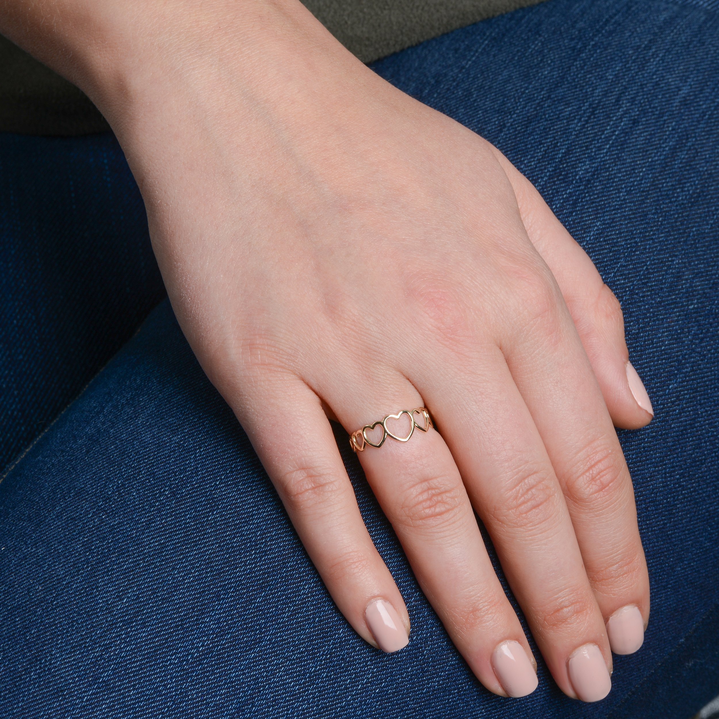 14K Yellow Gold Graduated Hearts Ring for Women - Elegant Stackable Dainty Jewelry Gift for Anniversary, Valentine's Day & Everyday Wear | Kooljewelry