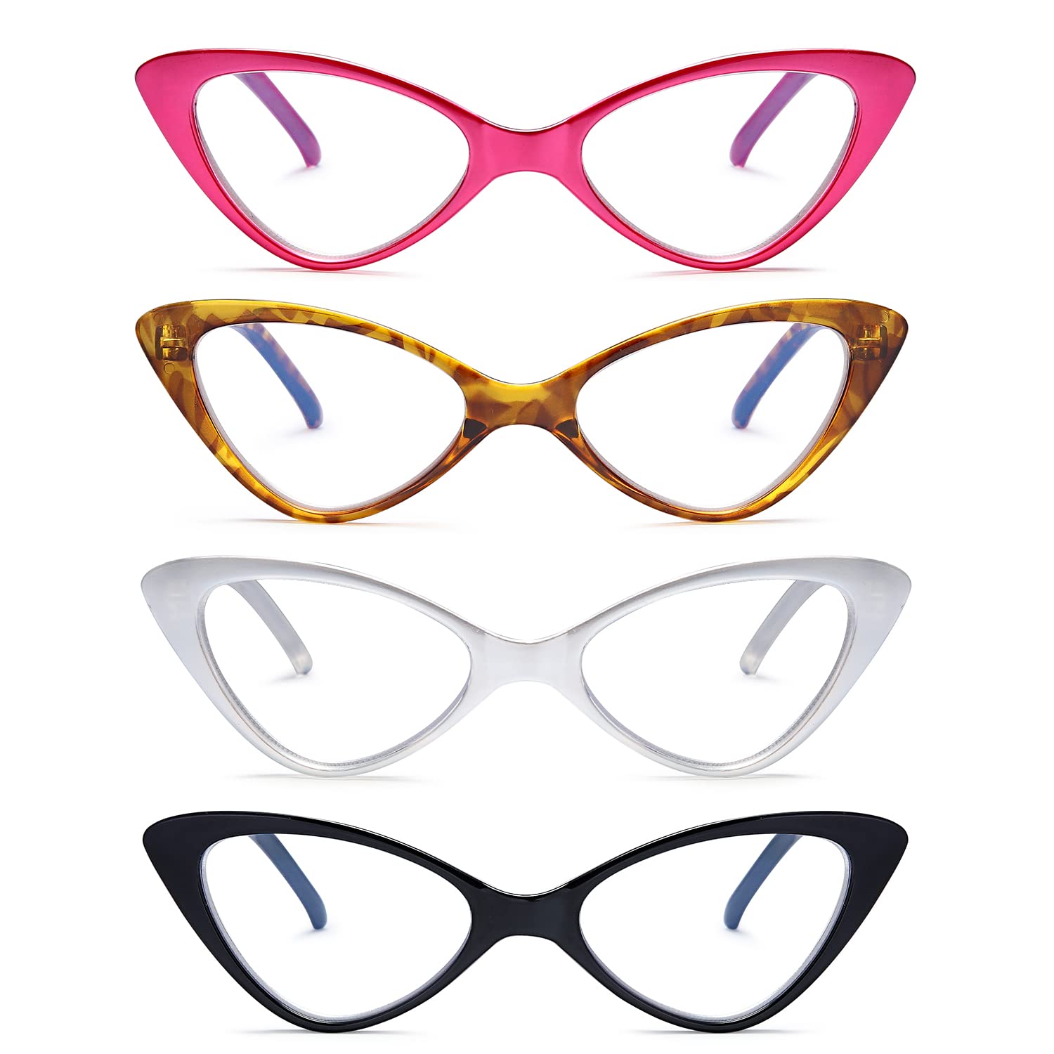 EYEURL 4-Pack Cat Eye Reading Glasses for Women - Blue Light Blocking Readers 1.25 Magnification with Spring Hinges, Anti-Glare & UV Protection - Perfect for Computer Work, Reading, and Office Use