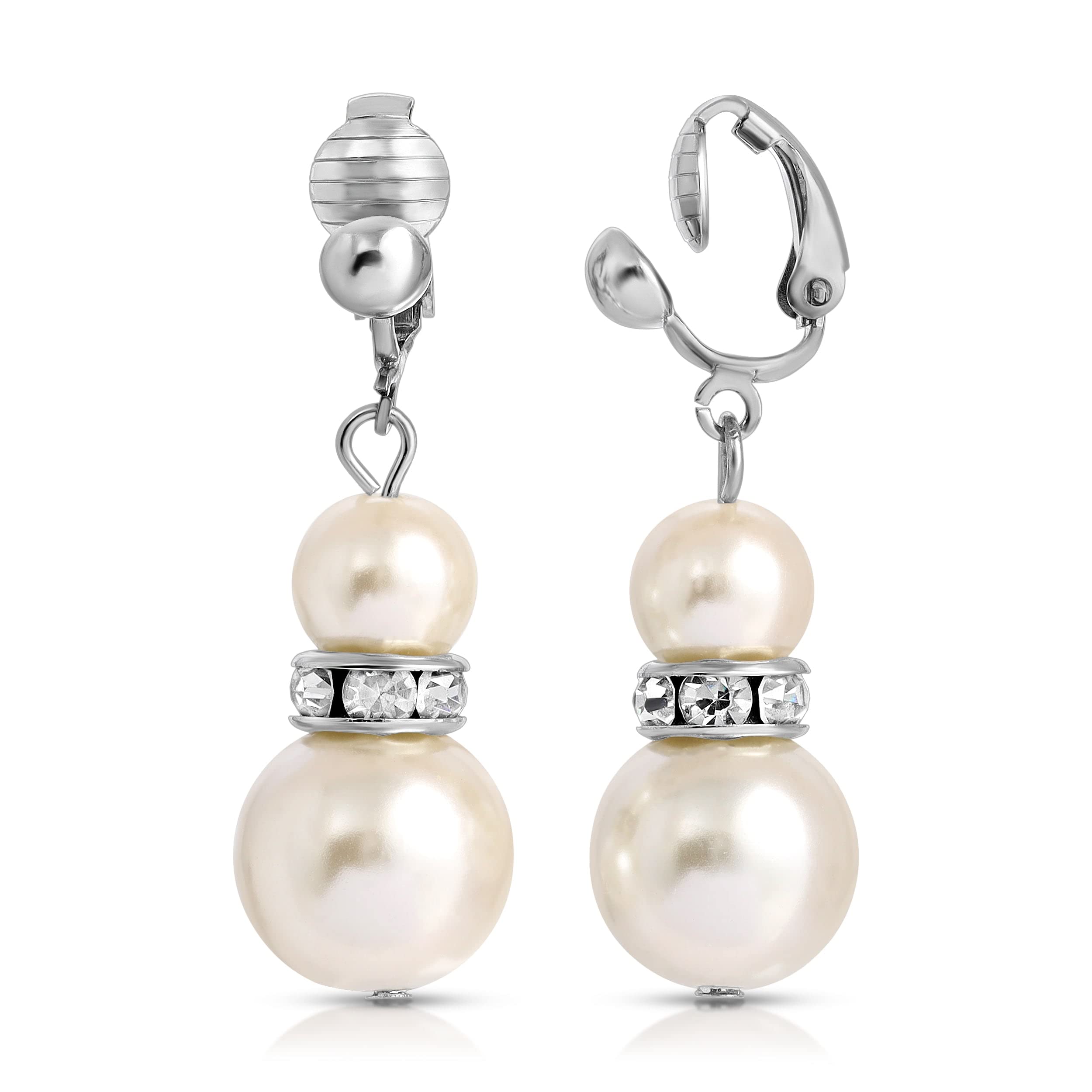 2028 White Double Drop Dangle Costume Pearl Earrings for Women - Elegant Fashion Jewelry for Parties, Weddings & Special Occasions