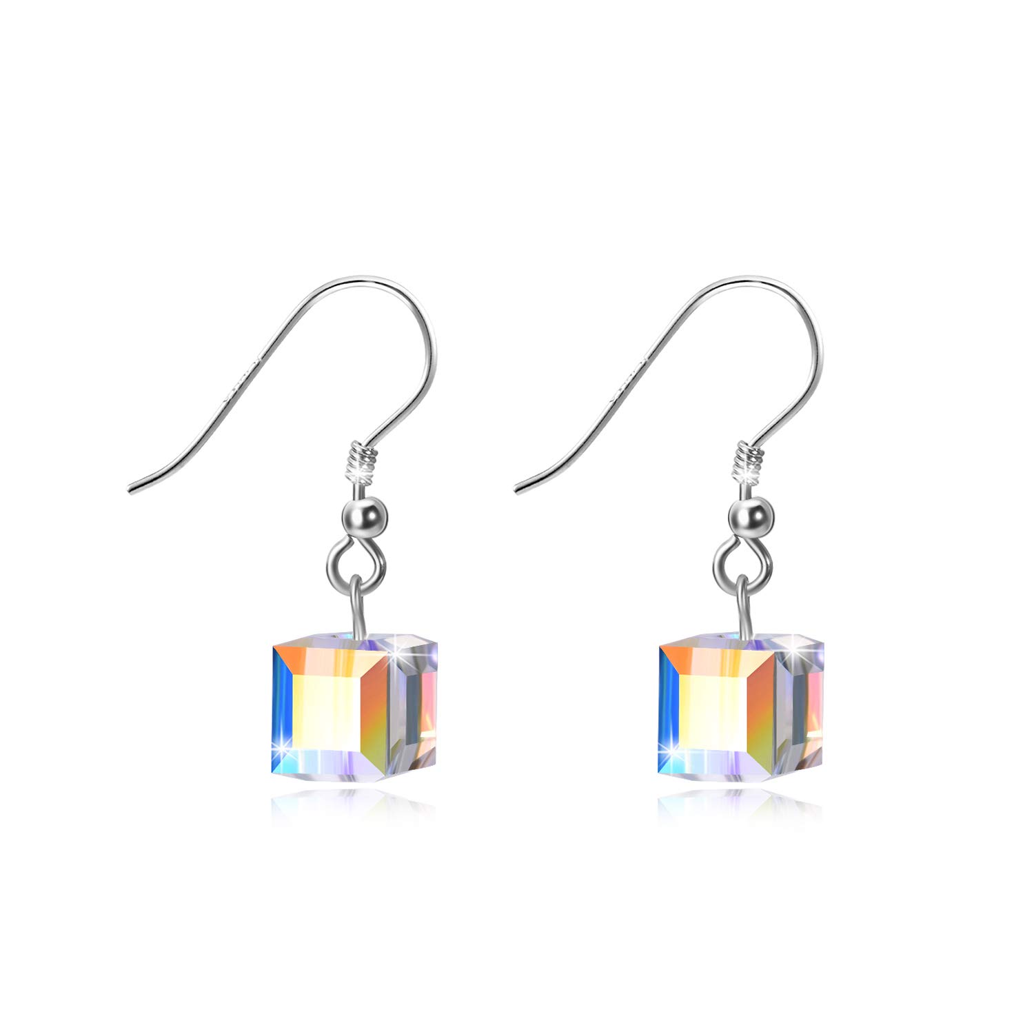 AOBOCO Sterling Silver Cubic Zirconia Earrings with Aurora Borealis Crystals | Elegant Dangle Drop Earrings for Women | Perfect Anniversary & Birthday Jewelry Gift | Great for Parties, Weddings & Date Nights