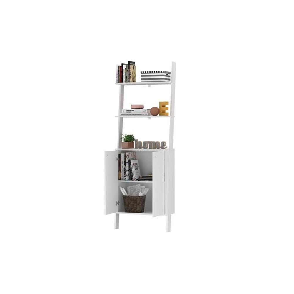Pemberly Row 2-Tier Floating Shelves - Mid-Century Modern Wood Ladder Display Cabinet in White - Perfect for Living Room, Bedroom & Office Decor
