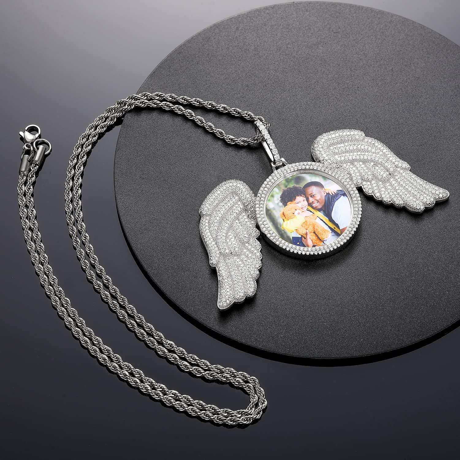 925 Sterling Silver Angel Wings Photo Necklace - Personalized Custom Picture Pendant for Men & Women - Memorial Keepsake Birthday Gift for Her/Him - Perfect for Anniversaries, Valentine's Day & Memorial Jewelry