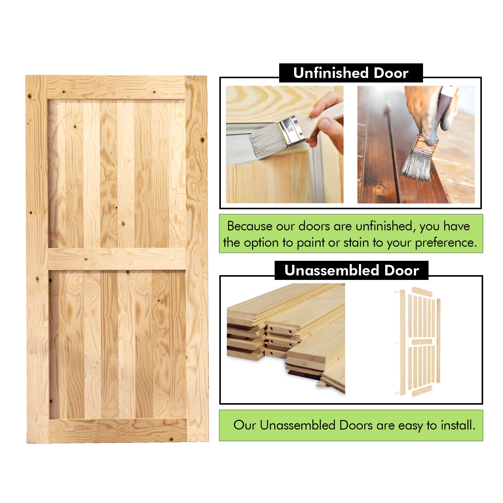 Homacer Black Rustic Non-Bypass Sliding Barn Door Hardware Kit - Single Door System for 46in Width x 84in Height - 8ft Flat Track with T-Shape Rollers - Perfect for Bedroom, Closet & Interior Spaces