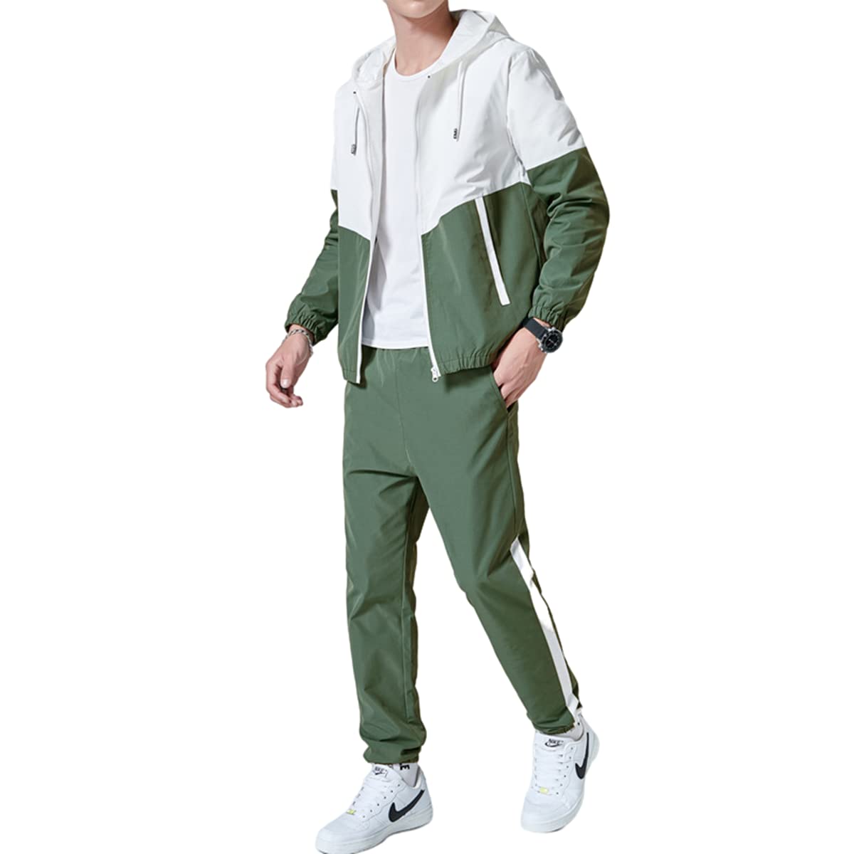 Floette Men's Retro Windbreaker Track Suit Set - Athletic Jacket & Pants for Running, Hip Hop, Workout - Windproof Sweatsuit for Jogging, Gym, Streetwear Fashion
