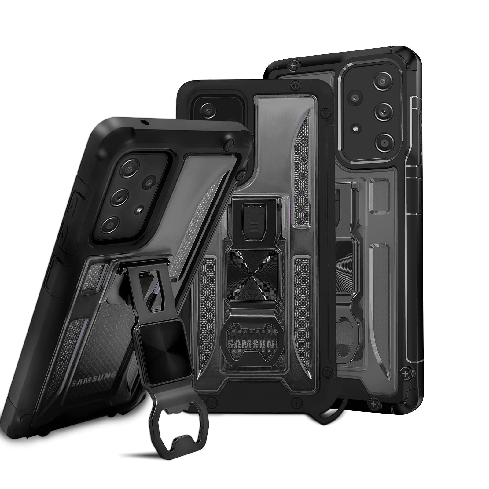 Samsung Galaxy A52 5G Case - ENZOU Clear Colorful Armor Protector with Magnetic Kickstand & Camera Cover | Shockproof Phone Case for Samsung A52 5G (Black) | Perfect for Outdoor Activities, Travel & Daily Protection