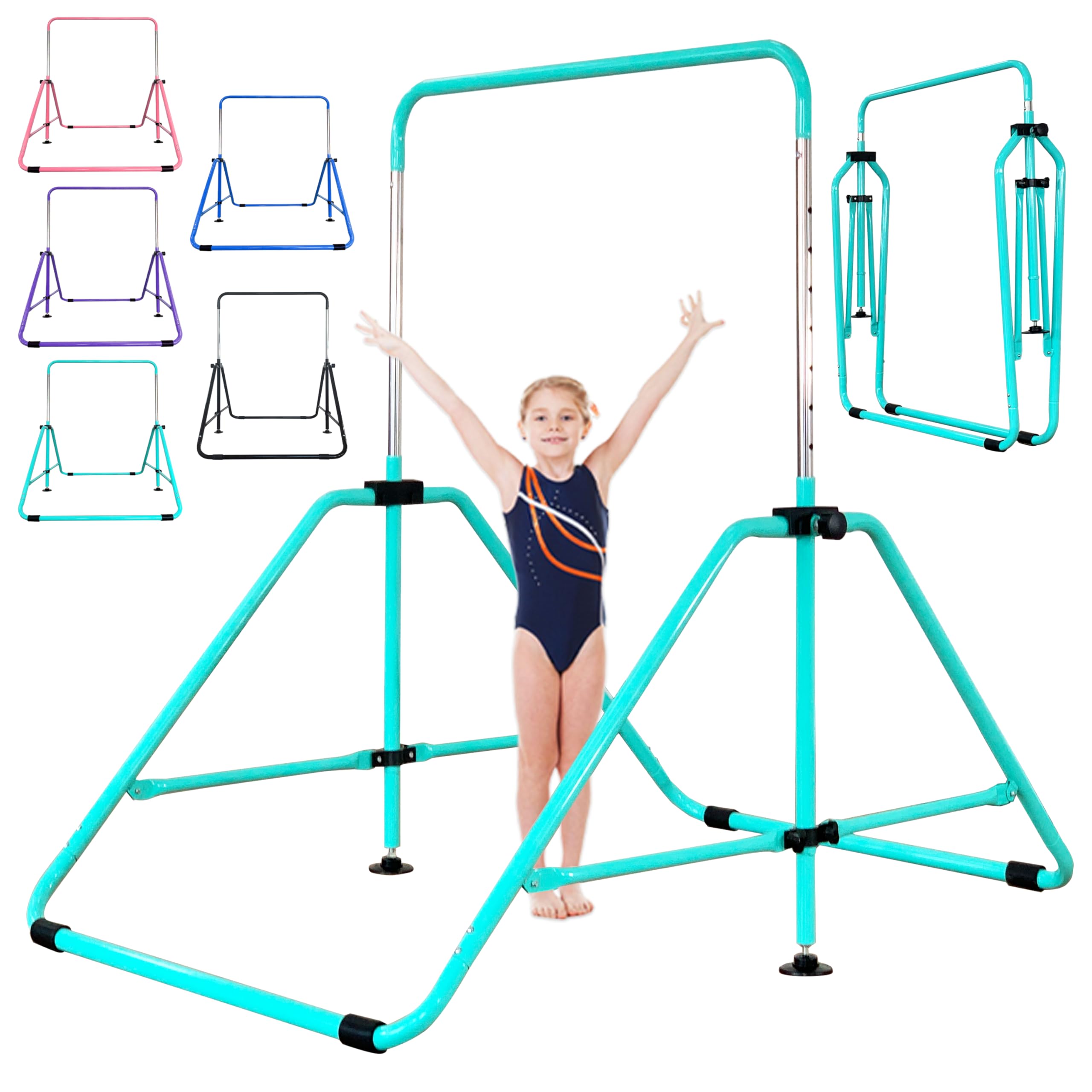 Foldable Gymnastic Bar with Mat for Kids Ages 3-12 | 200 lbs Weight Capacity | Adjustable Height Kip Bar | Home & Gym Training Equipment | Perfect for Backyard Play, Indoor Practice & Gymnastics Classes