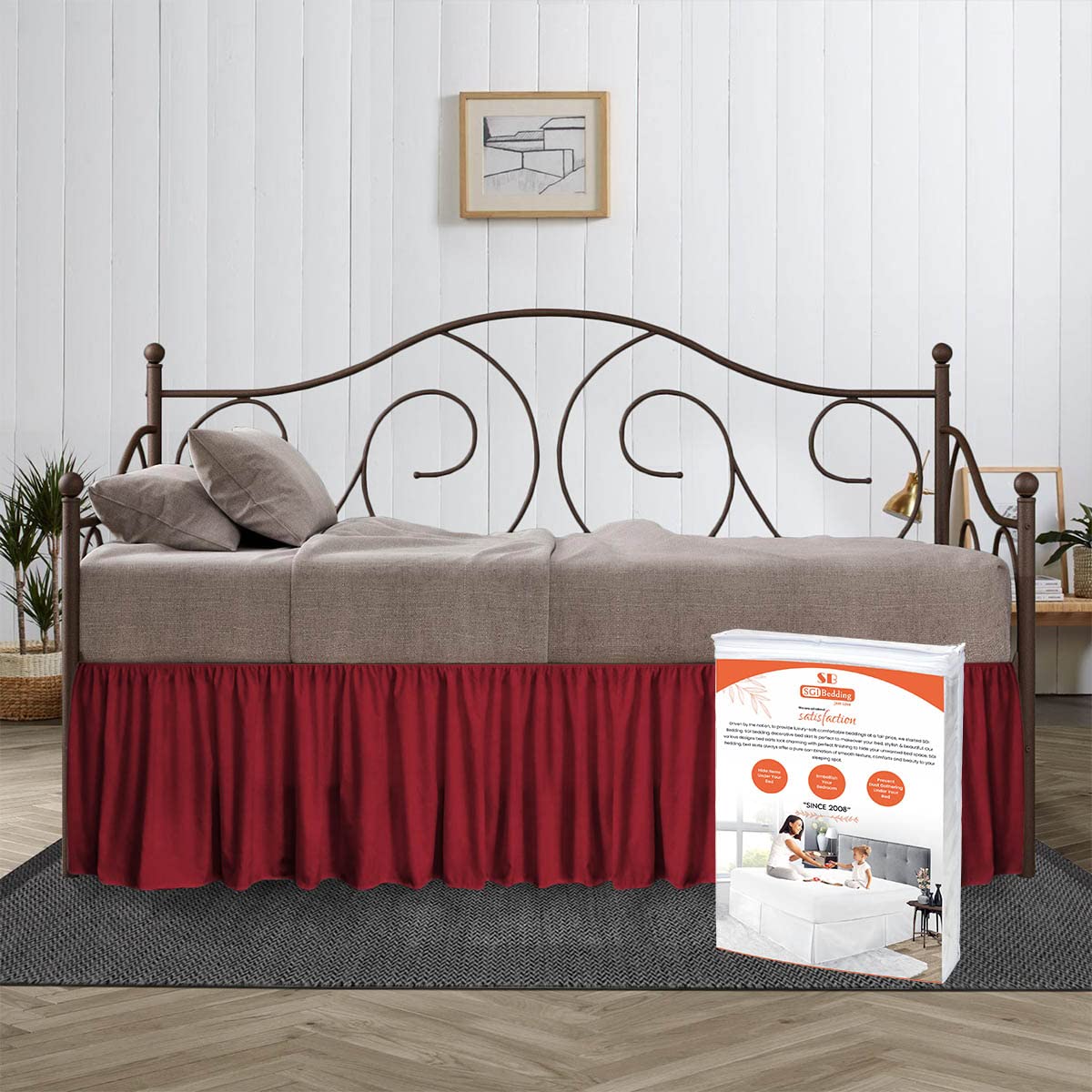 14 Inch Drop Twin Size Burgundy Microfiber Bed Skirt - Split Corner Design with Stylish Ruffles, Wrinkle & Fade Resistant - Perfect for Daybeds, Guest Rooms & Dorm Decor