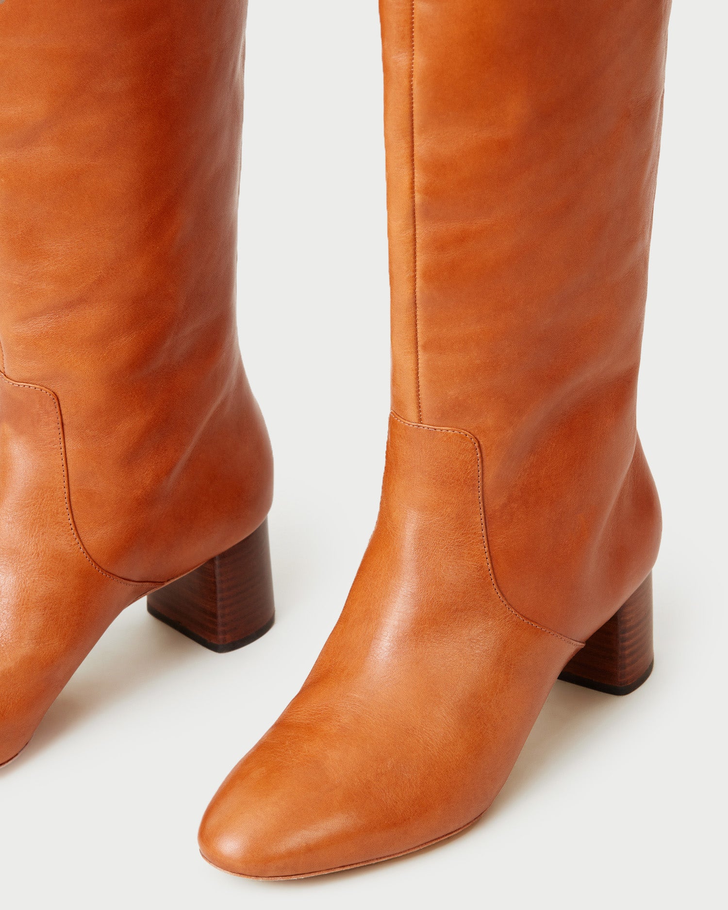 Gia Cognac Tall Boots for Women - Stylish Knee High Leather Boots with Block Heel - Perfect for Fall, Winter & Office Wear