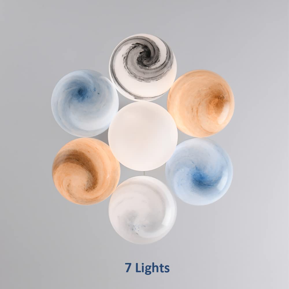 Unique Planet Chandelier - Bubbles Ball Shape Glass Pendant Light Fixture - 7-Light Decorative Ceiling Chandelier for Dining Room, Bedroom & Living Room Lighting