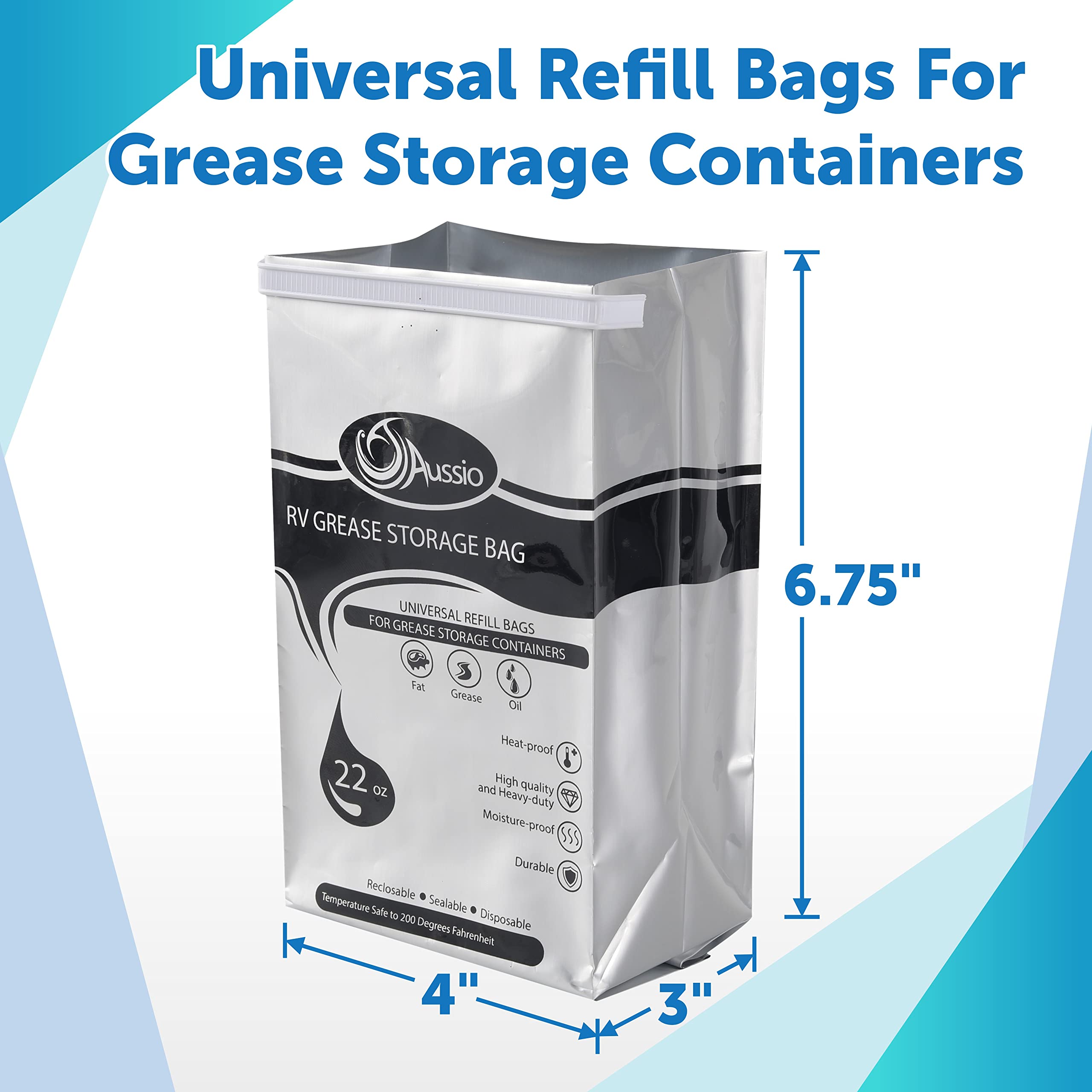 (15 Pack) Disposable Grease Storage Bags - High Heat Resistant Up to 200℉ | Oil Disposal Bags for Kitchen, RV & Outdoor Cooking | Leak-Proof Grease Containers for Frying, Grilling & Deep Frying