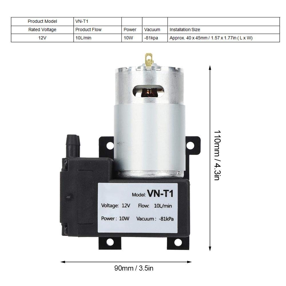 ViaGasaFamido Mini Vacuum Pump - Large Low-Noise Diaphragm Air Vacuum Pump, 81KPa Negative Pressure, 10L/min Flow Rate, DC12V Power - Perfect for Industrial, Medical, and Food Packaging Applications