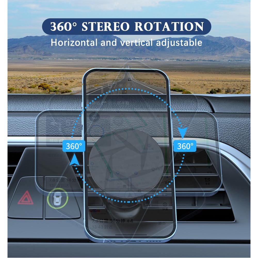 2023 Upgraded N52 Super Magnetic Car Phone Holder - 360° Rotatable Universal Vent Mount Compatible with MagSafe & All Smartphones - Perfect for Hands-Free Driving & GPS Navigation