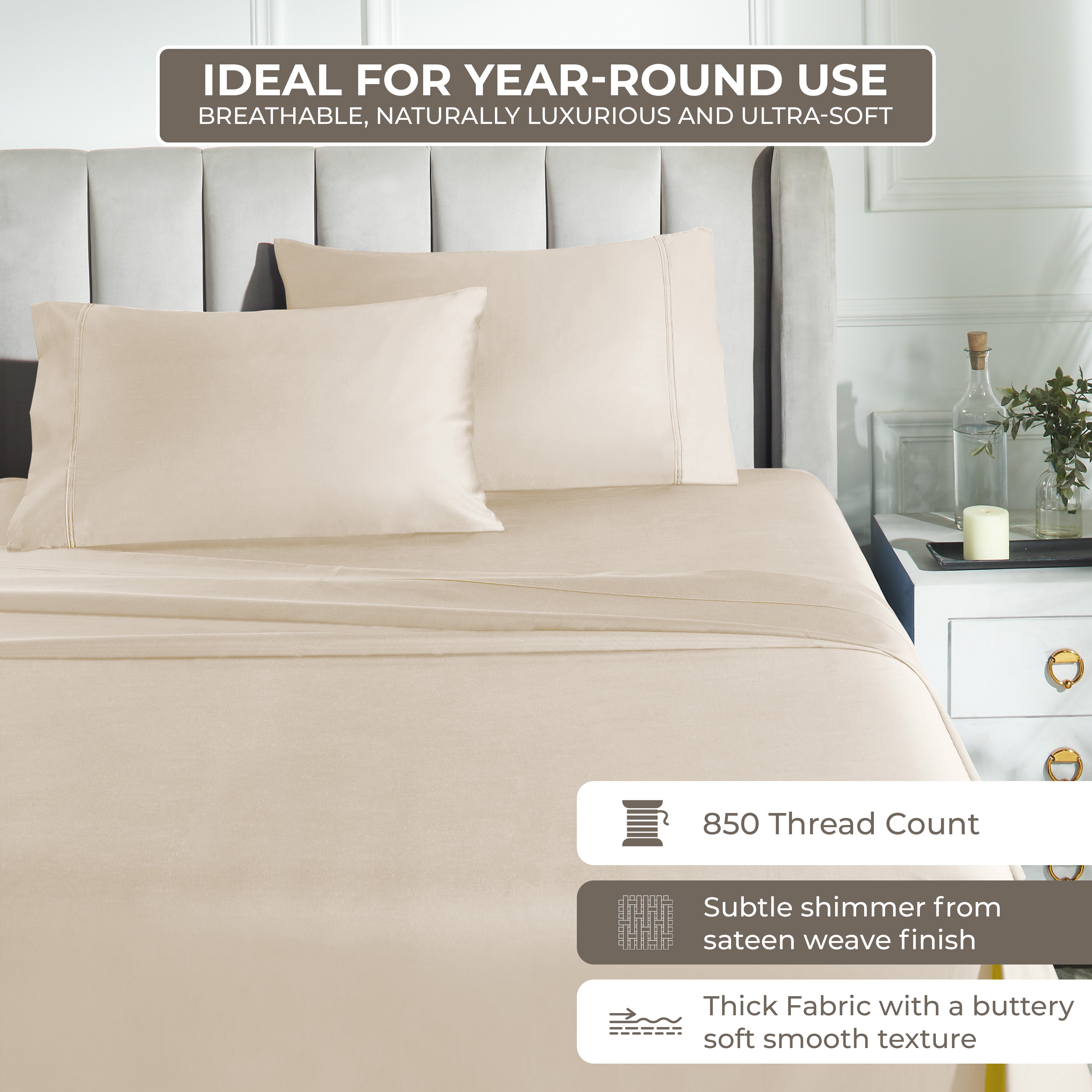 Premium 850 Thread Count 100% Cotton Solid Pillowcase Set of 2 - Ultra Soft & Breathable Bedding for Side Sleepers, Hotel Luxury Home Decor (White, Standard Size) - Perfect for Master Bedrooms, Guest Rooms & Airbnb Stays