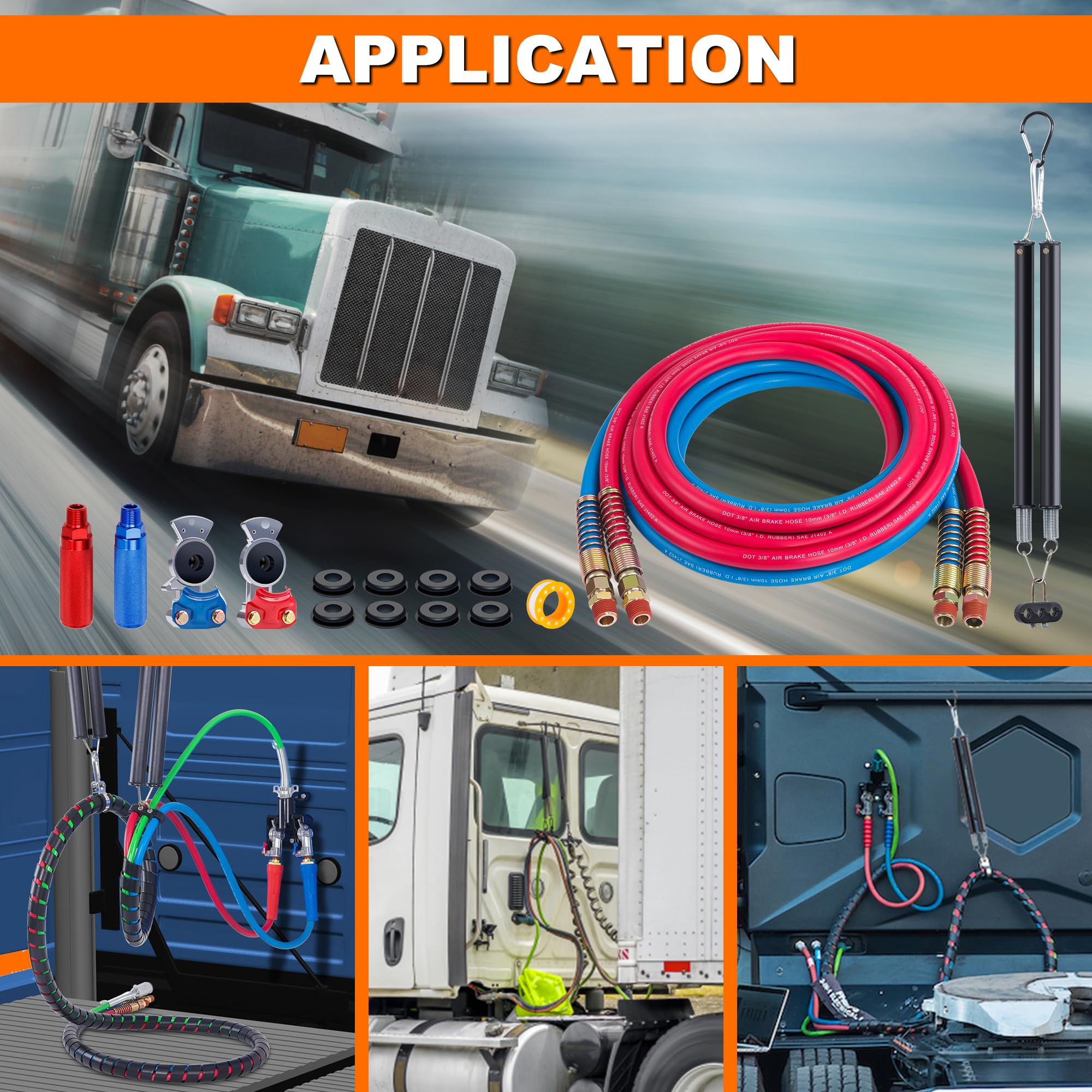 15FT Air Brake Line Hose Kit - Heavy Duty Aluminum Extension Handles & Emergency Glad Hands - Color-Coded Rubber Air Brake Hose for Semi Trucks, Trailers & Tractors - Perfect for Roadside Repairs & Fleet Maintenance