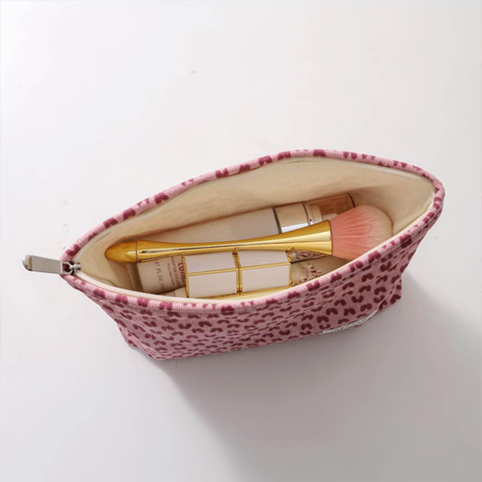 HEY M&Q Women's Pink Heart Corduroy Makeup Bag - Small Travel Toiletry Pouch, Portable Cosmetic Organizer with Zipper for Daily Use, Gifts, and Travel Essentials