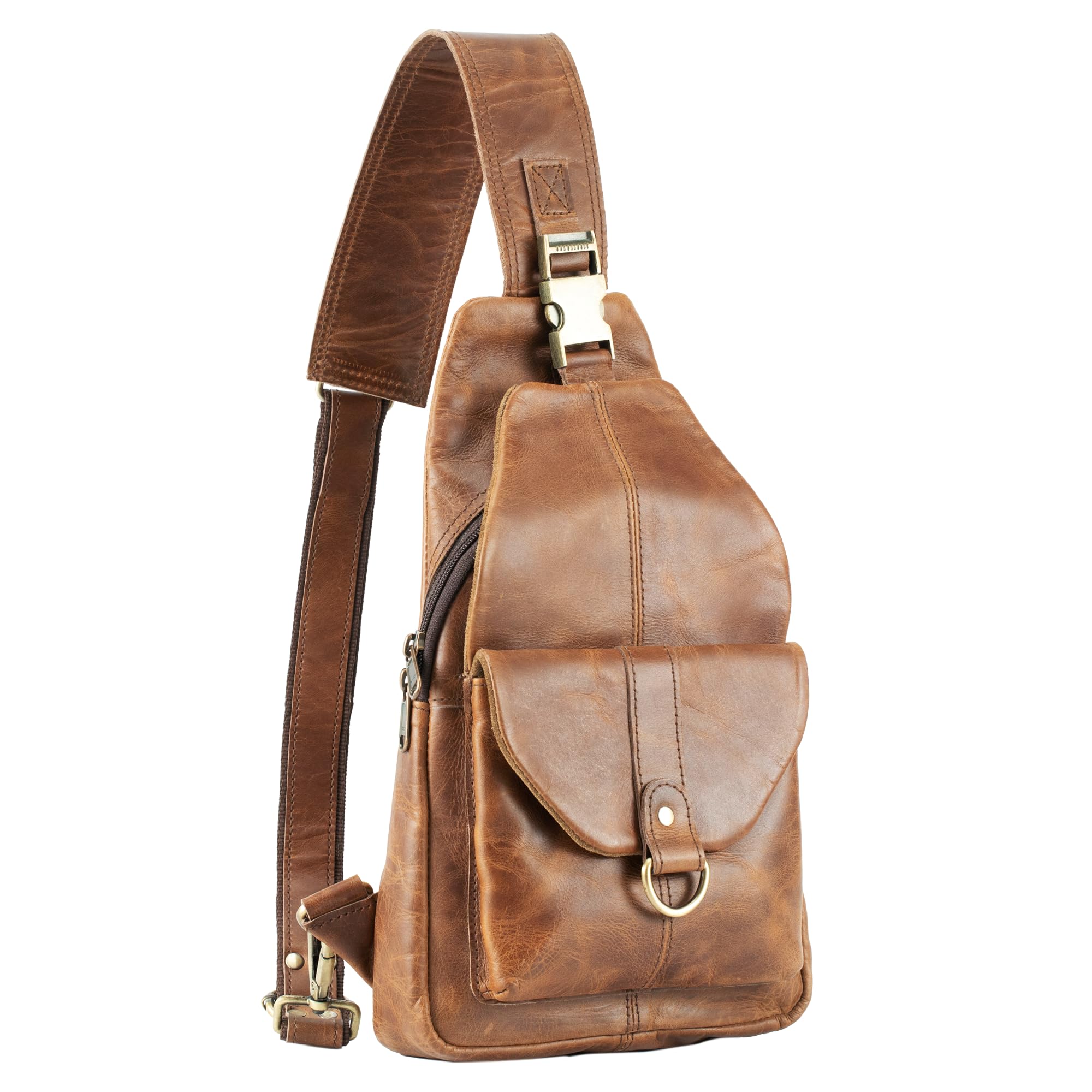 Genuine Leather Crossbody Backpack for Men - Handmade Sling Bag with Adjustable Strap, Travel Hiking Daypack & Purse - Perfect for Outdoor Adventures, Commuting and Daily Use
