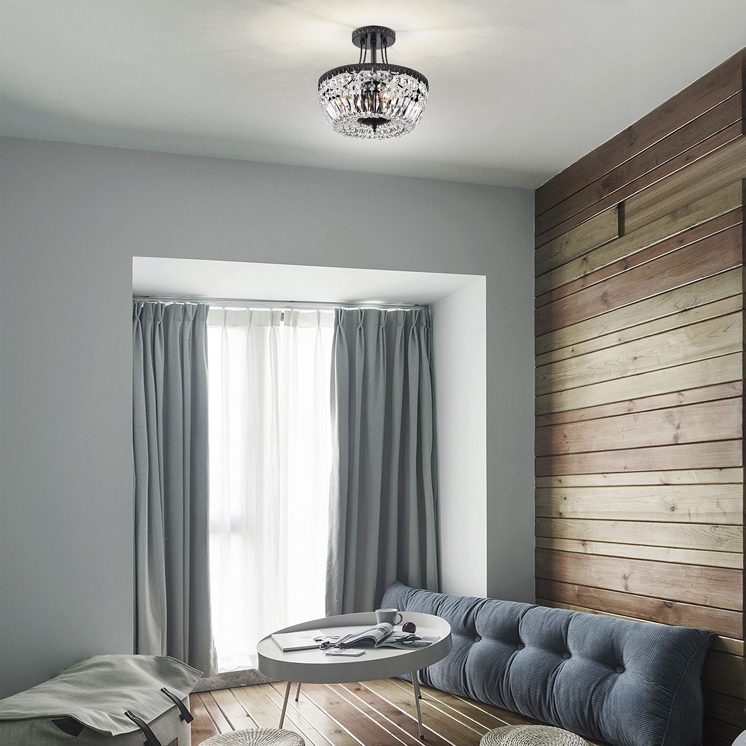 Crystal 3-Light Semi Flush Mount Ceiling Light Fixture - 11.8