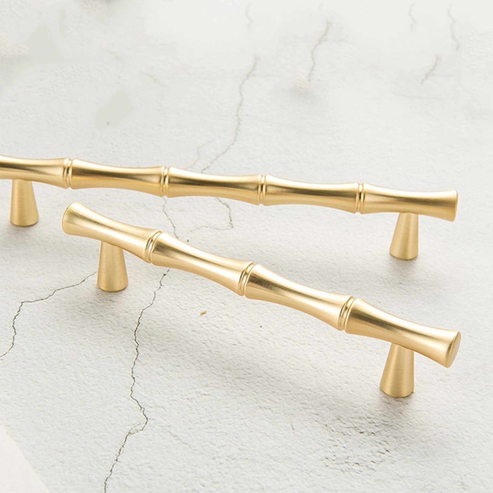 Gold Bamboo Cabinet Pulls - 96mm Zinc Alloy Drawer Handles (2 Pack) for Kitchen & Wardrobe